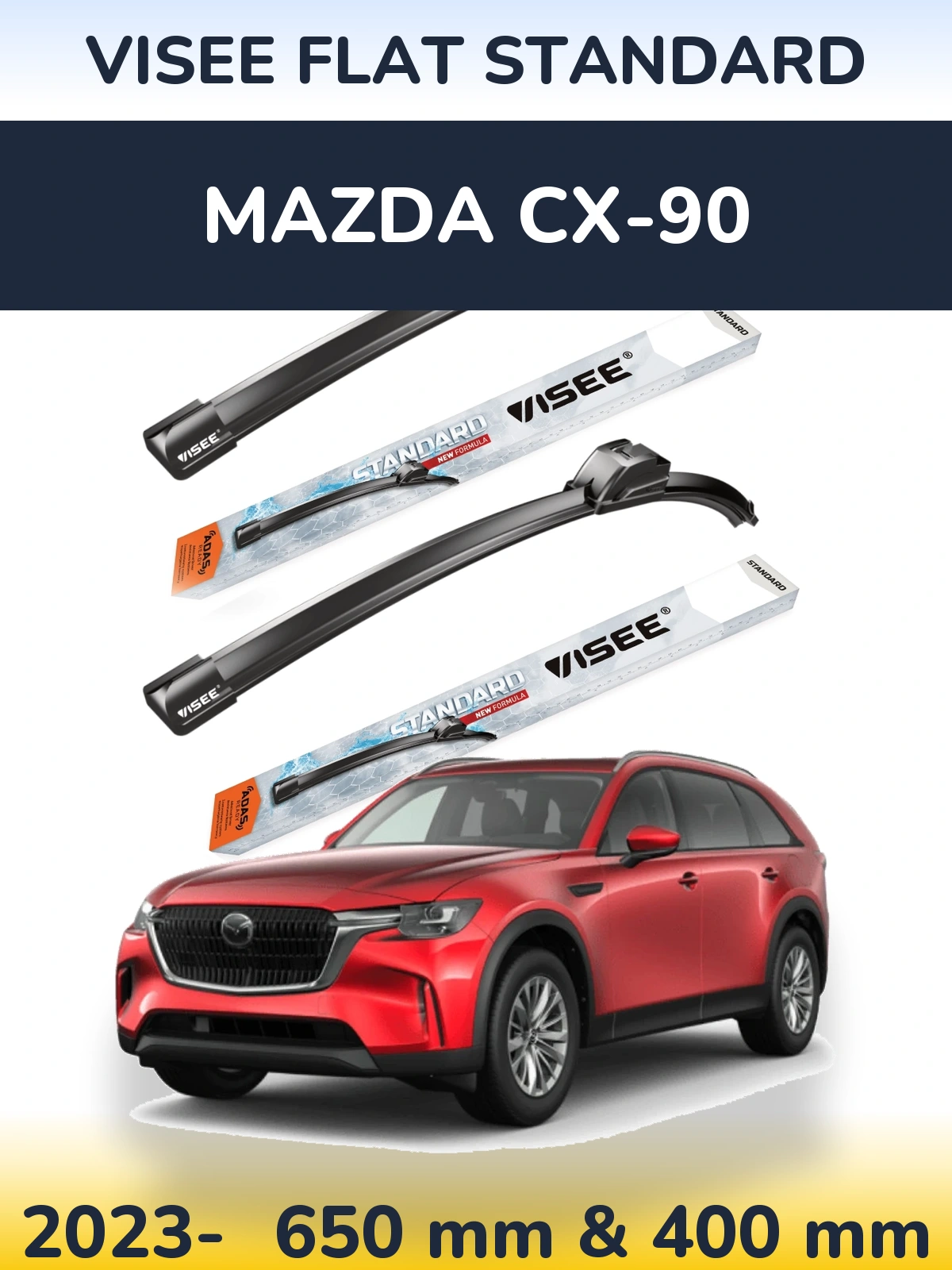 Комплект передніх щіток VISEE FLAT STANDARD 650 & 400 мм для Mazda CX-90 2023-2026