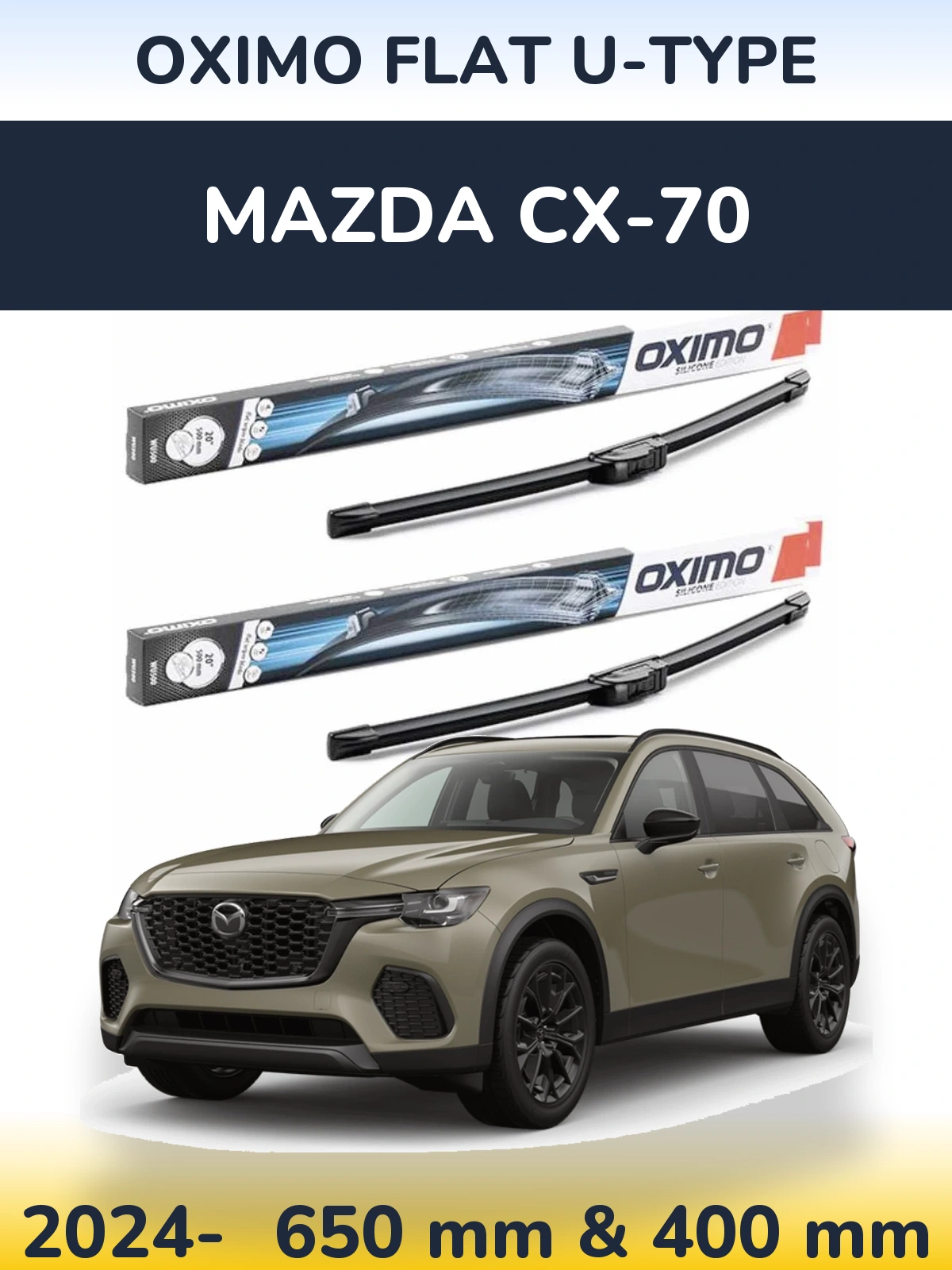 Комплект передніх щіток Oximo Flat U-type 650 & 400 мм для Mazda CX-70 2024-2026