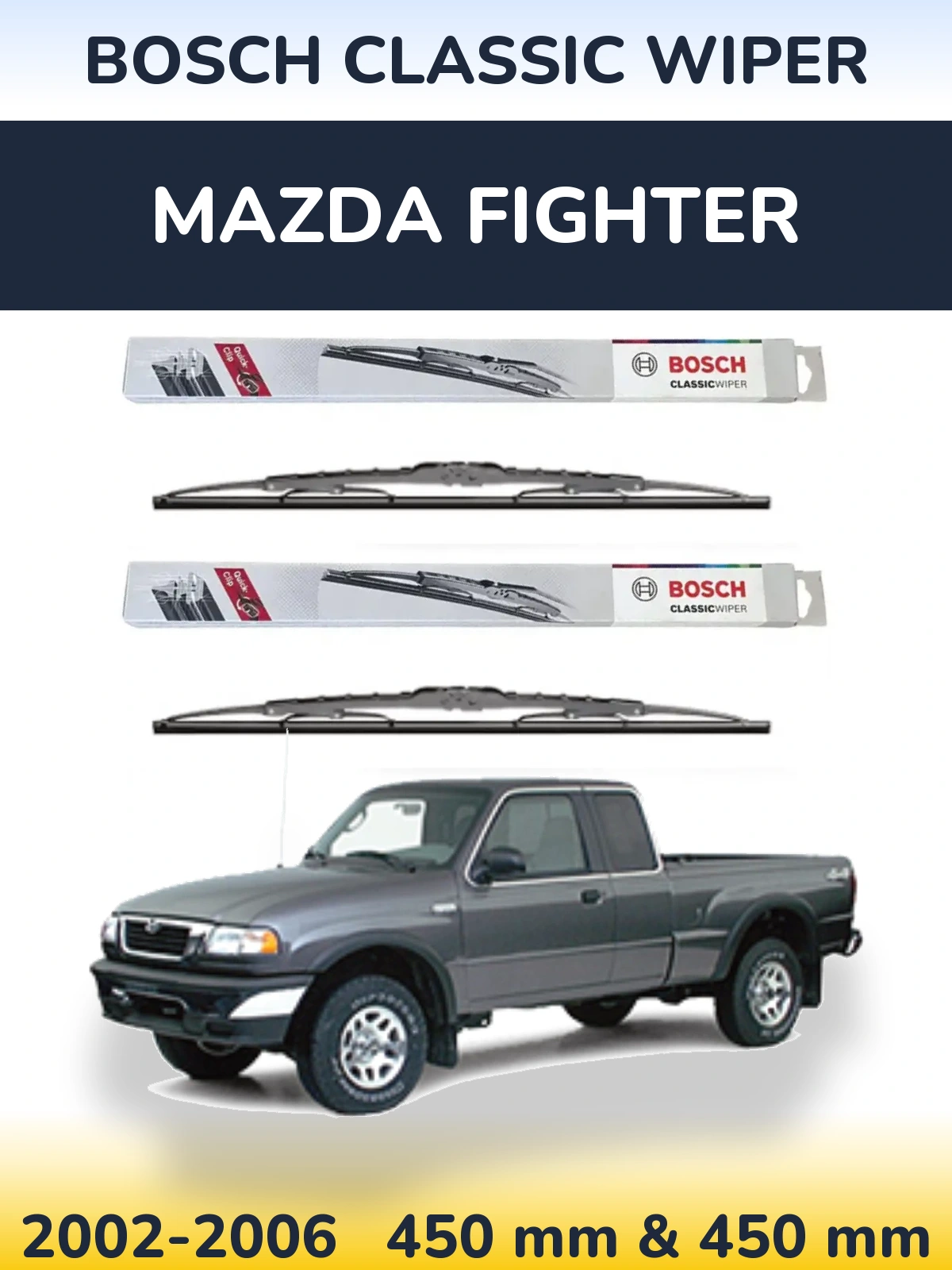 Front wiper blade set BOSCH Classic Wiper 450 & 450 mm for Mazda Fighter 2002-2006