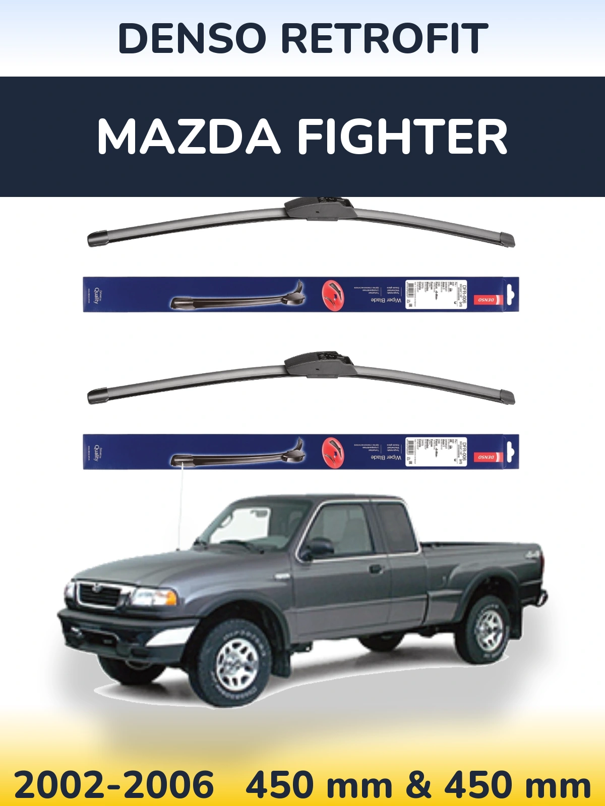 Front wiper blade set Denso Retrofit 450 & 450 mm for Mazda Fighter 2002-2006