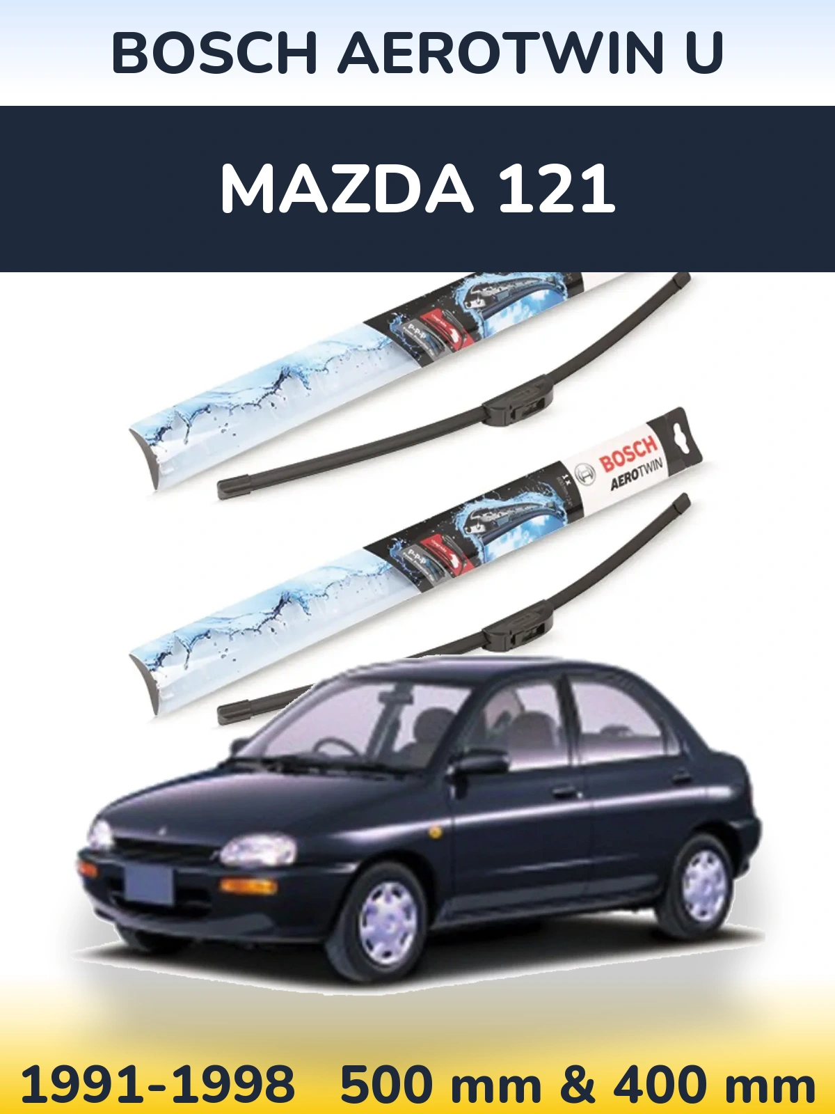Front wiper blade set BOSCH AeroTwin U 500 & 400 mm for Mazda 121 1991-1998