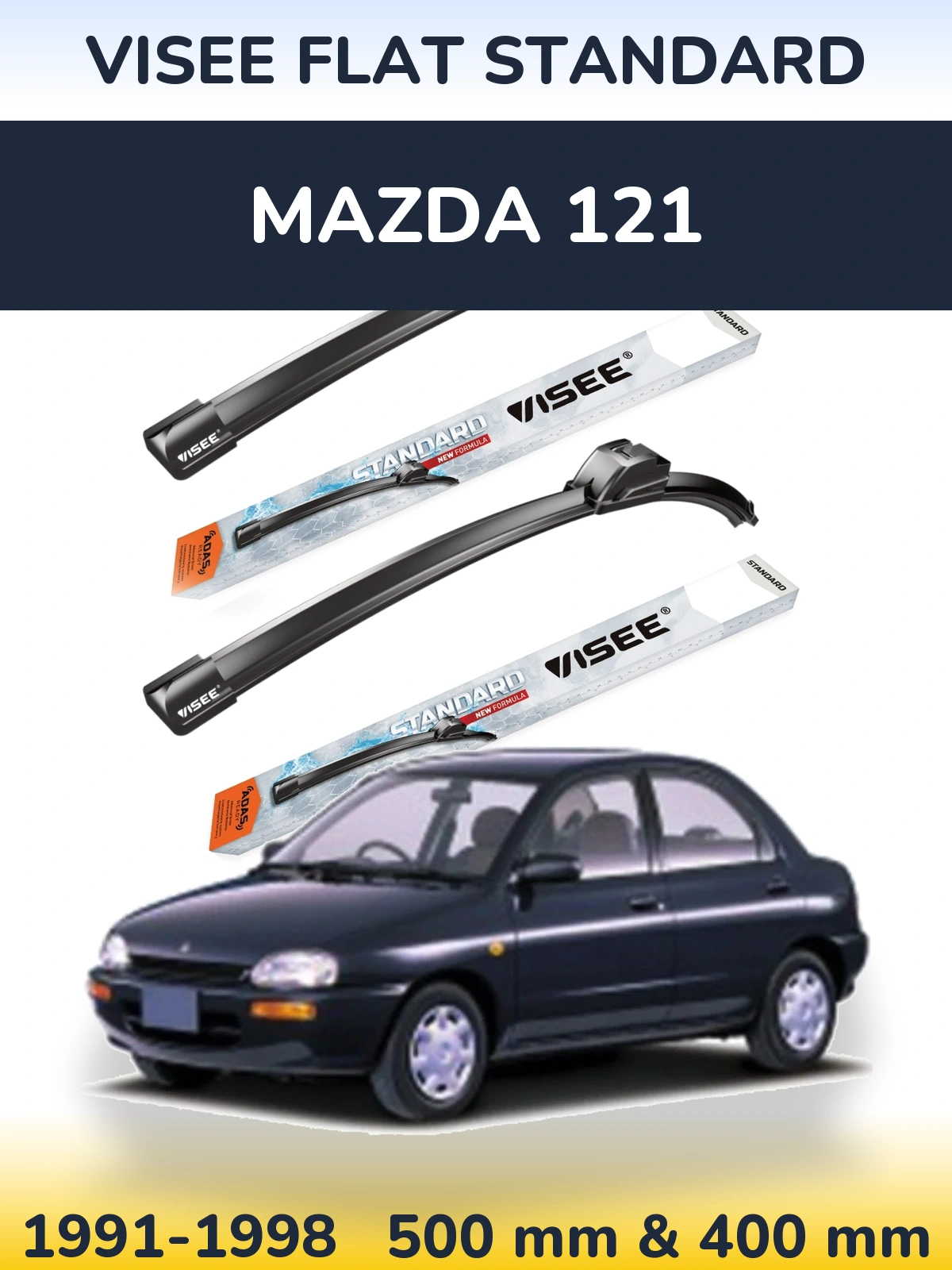 Front wiper blade set VISEE FLAT STANDARD 500 & 400 mm for Mazda 121 1991-1998