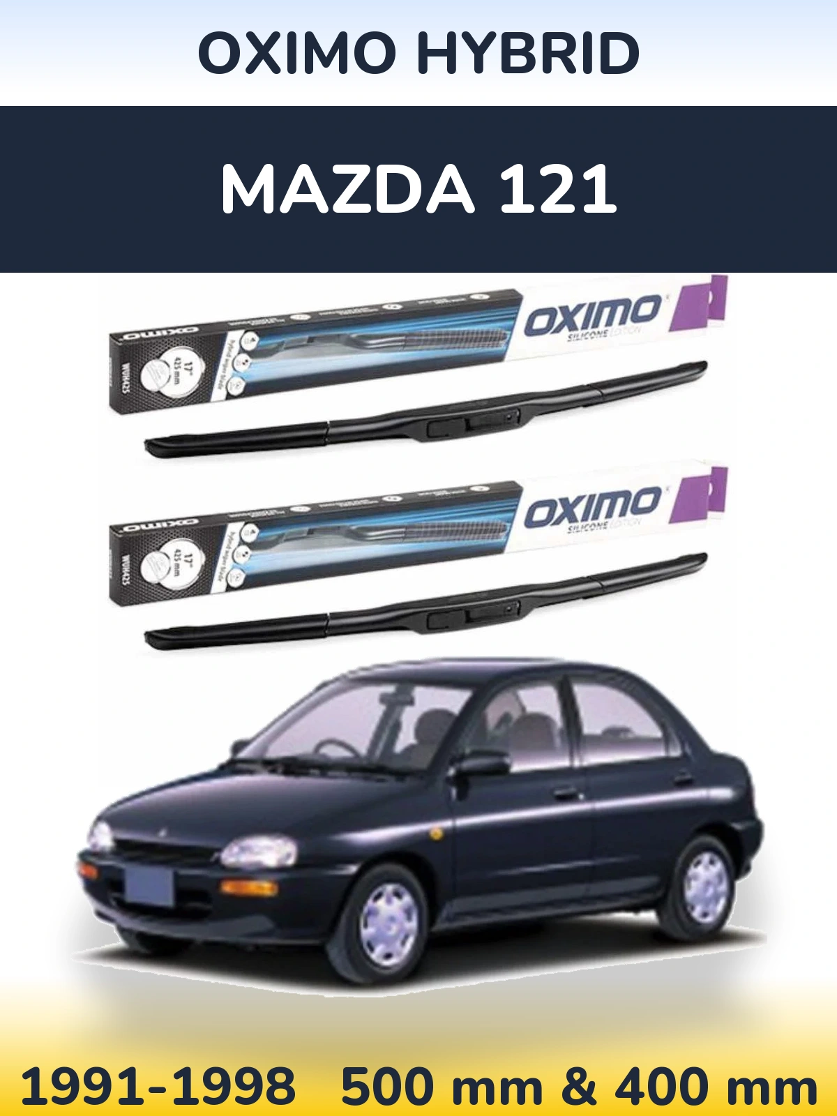 Комплект передніх щіток Oximo Hybrid 500 & 400 мм для Mazda 121 1991-1998