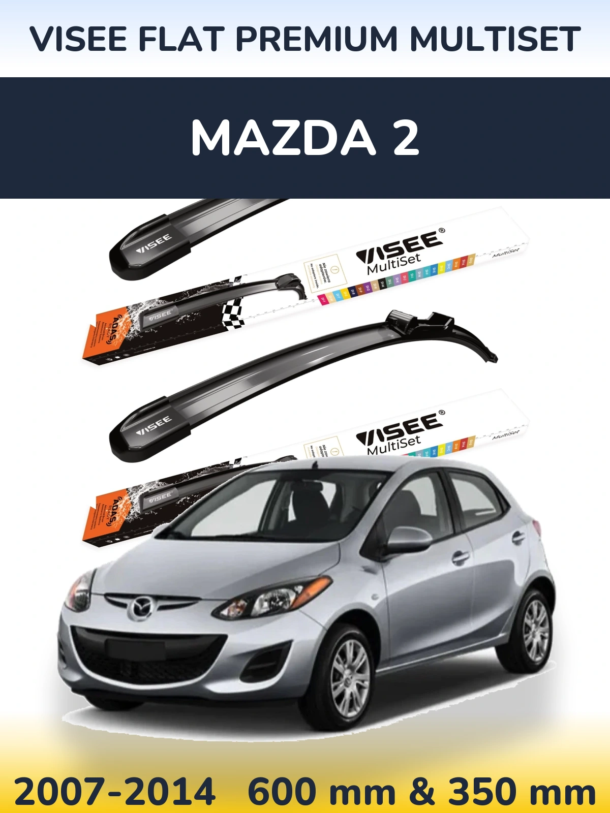 Комплект передних дворников VISEE FLAT PREMIUM MultiSet 600 & 350 мм для Mazda 2 2007-2014