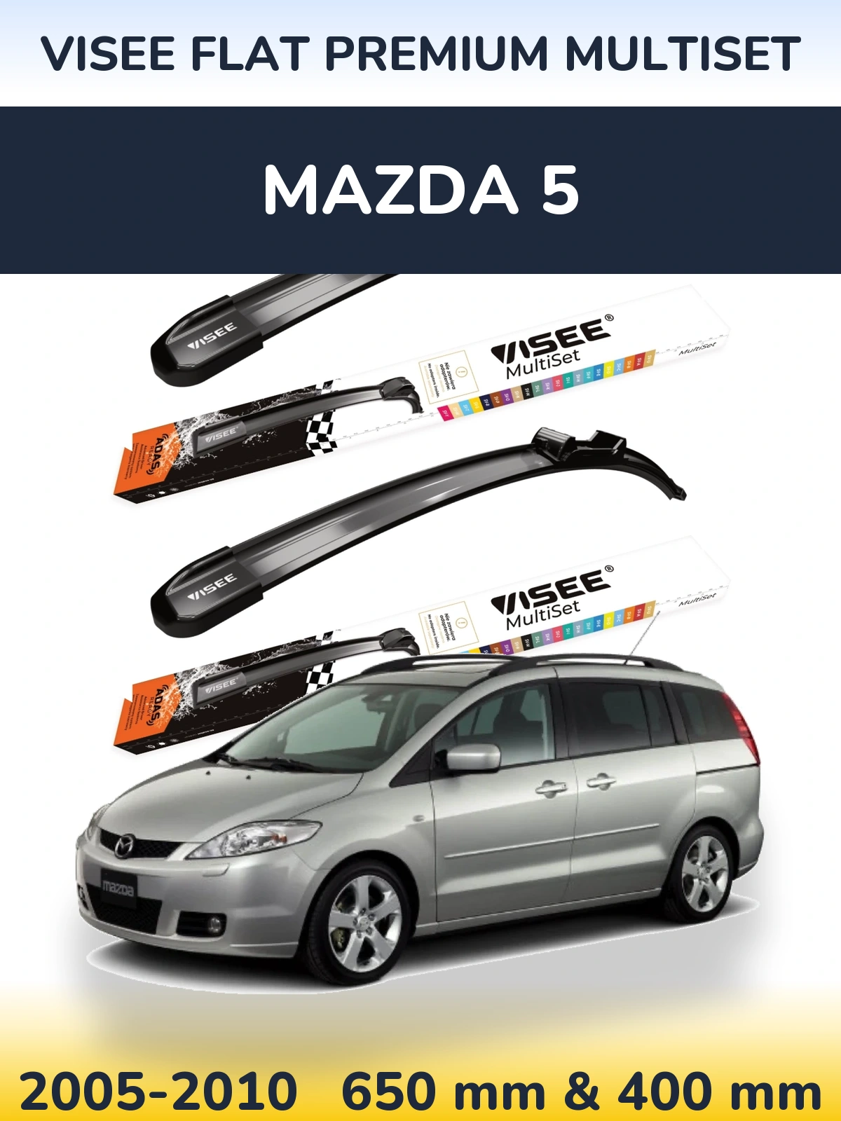 Front wiper blade set VISEE FLAT PREMIUM MultiSet 650 & 400 mm for Mazda 5 2005-2010