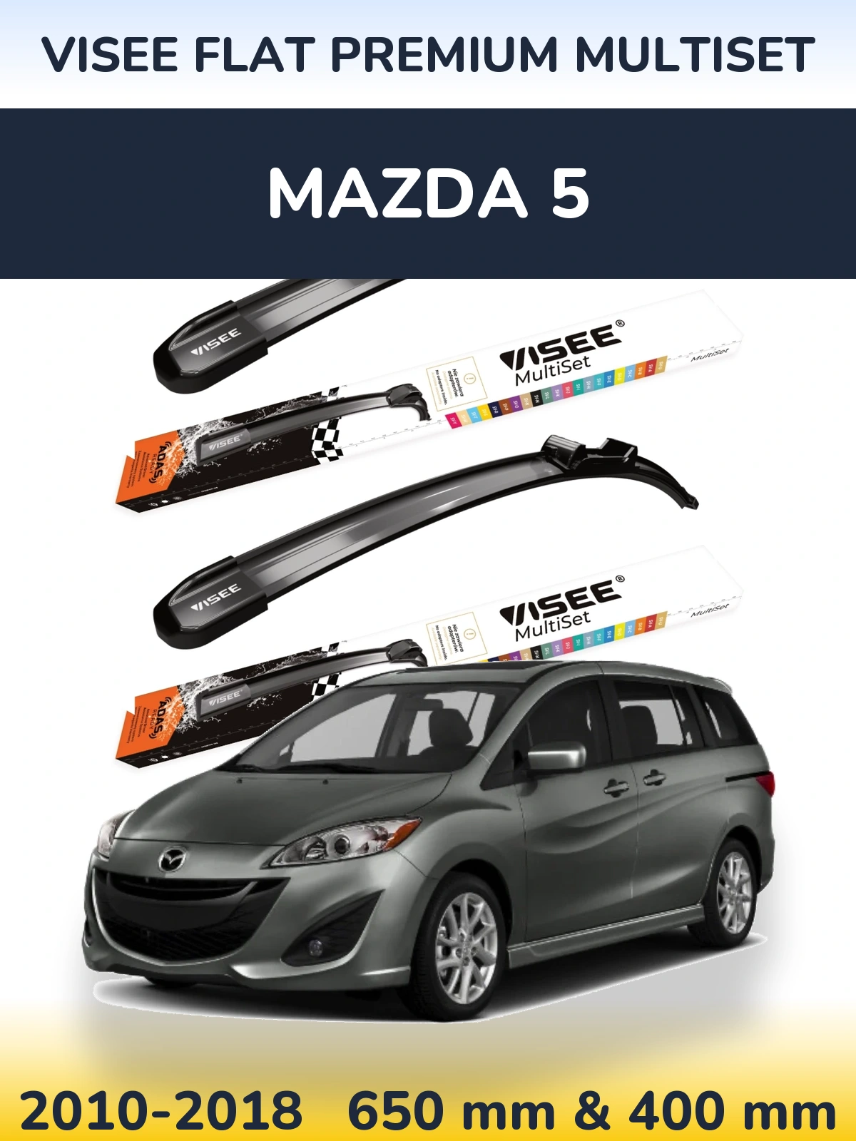 Front wiper blade set VISEE FLAT PREMIUM MultiSet 650 & 400 mm for Mazda 5 2010-2018