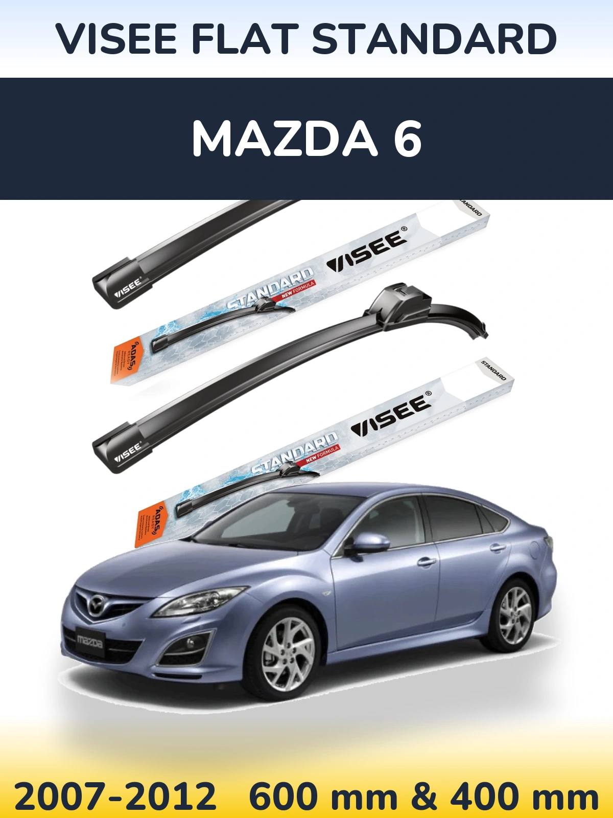 Front wiper blade set VISEE FLAT STANDARD 600 & 400 mm for Mazda 6 2007-2012