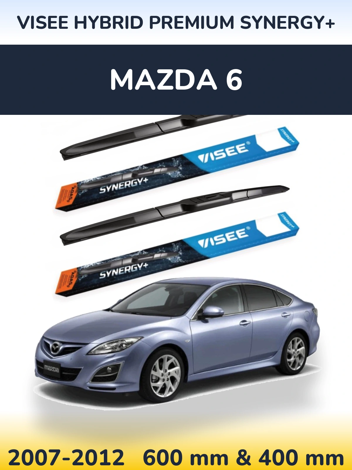 Front wiper blade set VISEE HYBRID PREMIUM SYNERGY+ 600 & 400 mm for Mazda 6 2007-2012