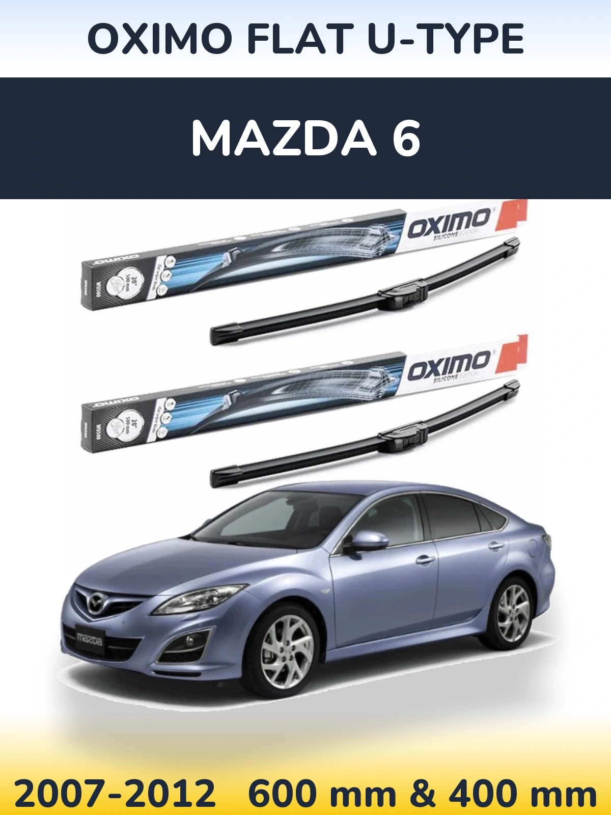 Front wiper blade set Oximo Flat U-type 600 & 400 mm for Mazda 6 2007-2012