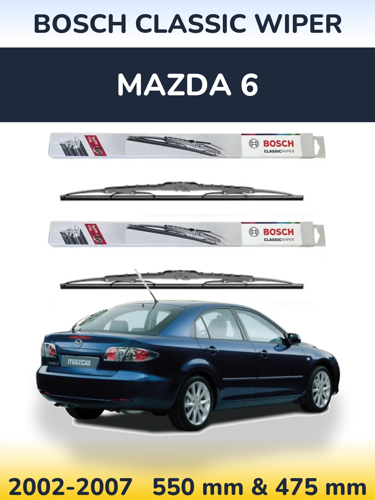 Комплект передних дворников BOSCH Classic Wiper 550 & 475 мм для Mazda 6 2002-2007