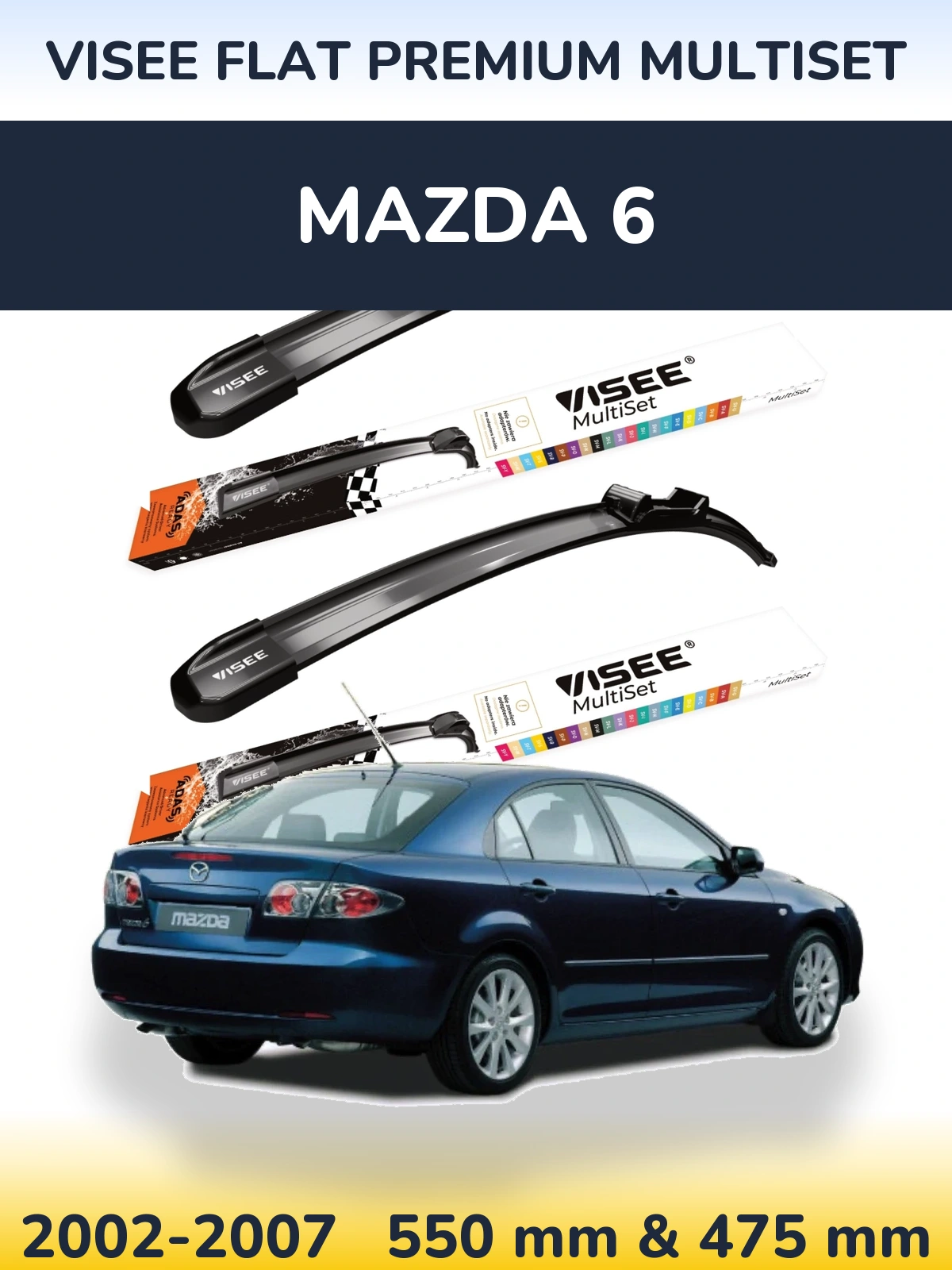 Front wiper blade set VISEE FLAT PREMIUM MultiSet 550 & 475 mm for Mazda 6 2002-2007