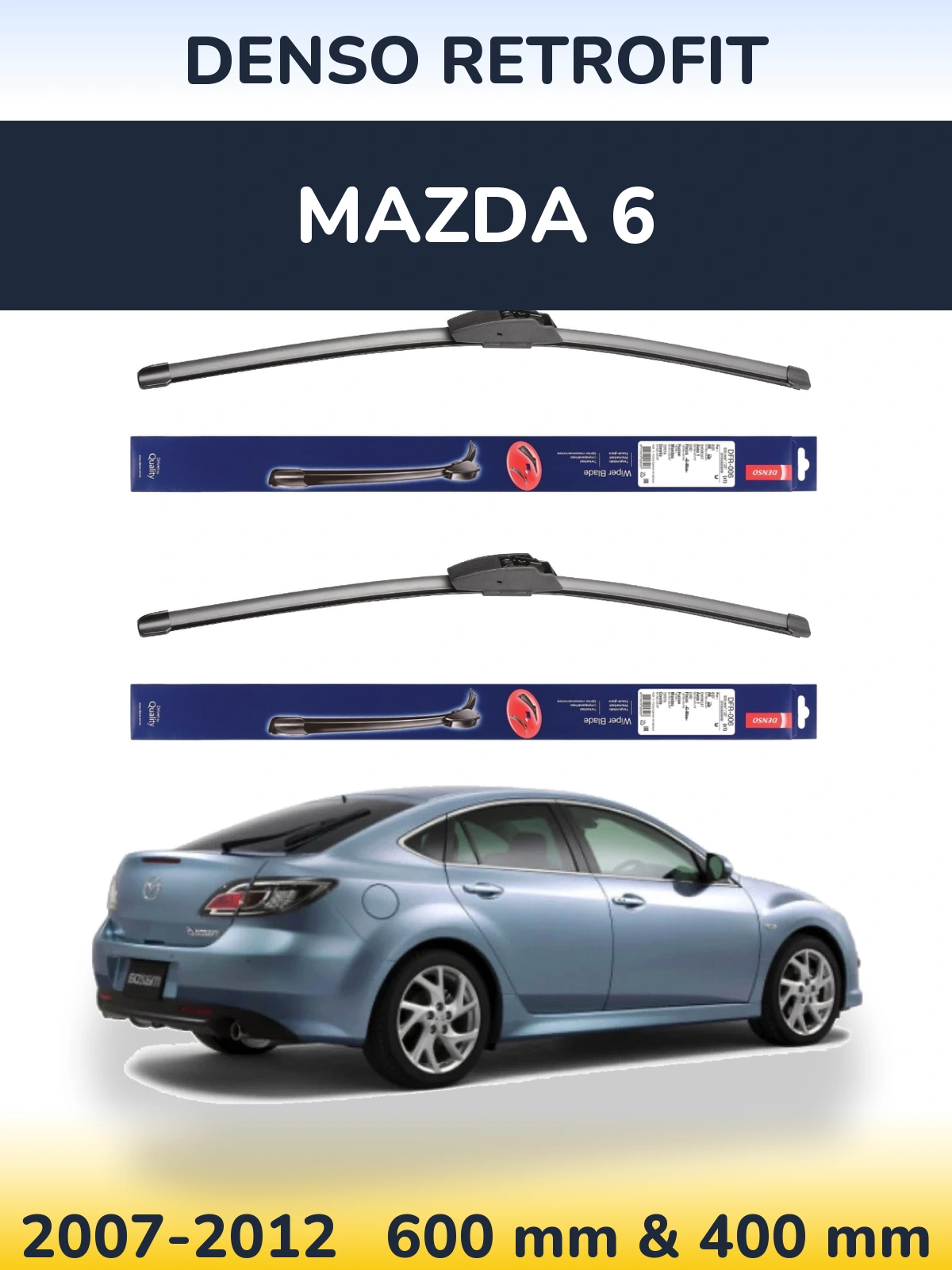 Front wiper blade set Denso Retrofit 600 & 400 mm for Mazda 6 2007-2012