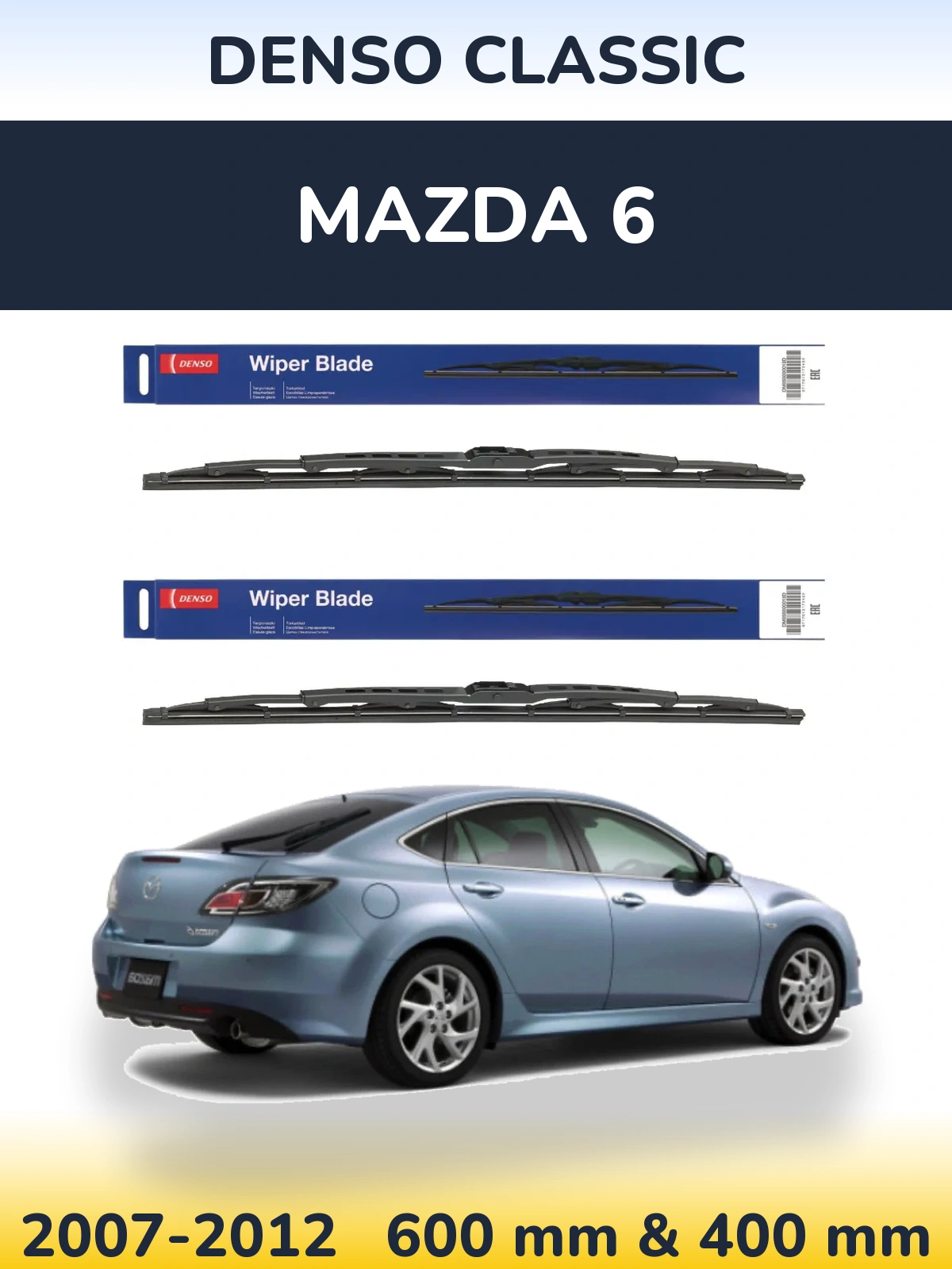 Front wiper blade set Denso Classic 600 & 400 mm for Mazda 6 2007-2012