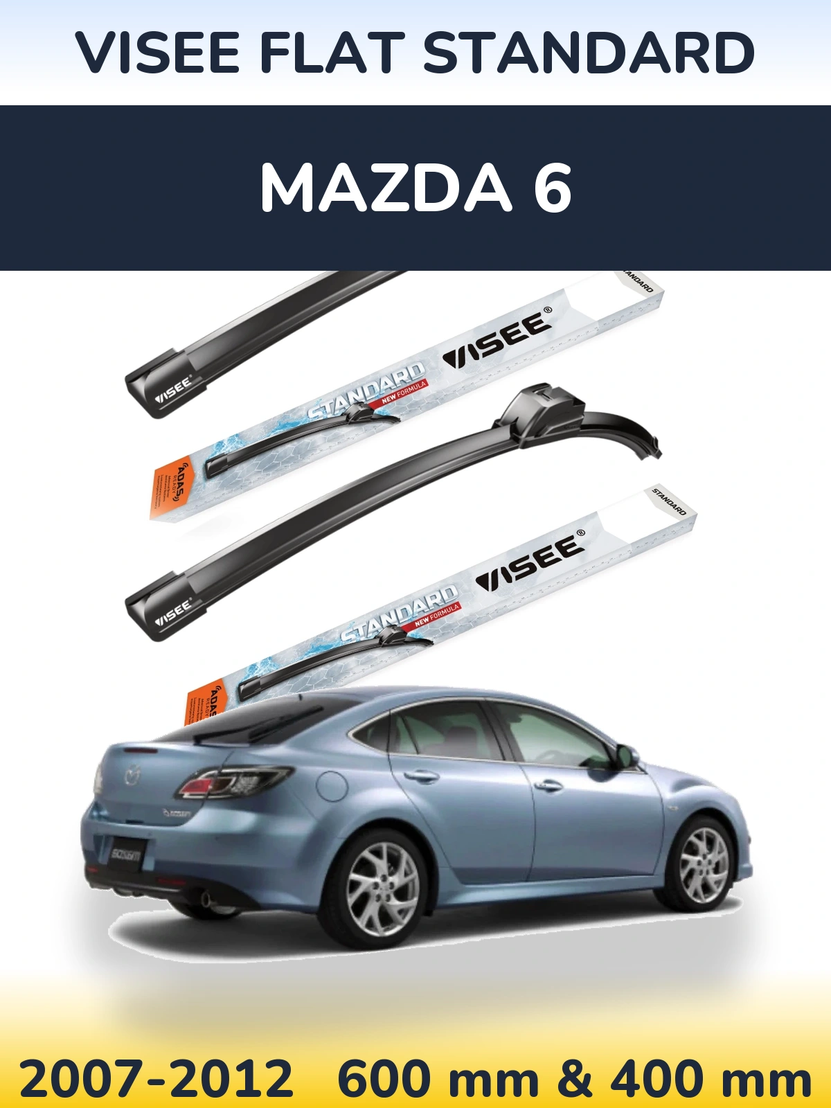 Front wiper blade set VISEE FLAT STANDARD 600 & 400 mm for Mazda 6 2007-2012