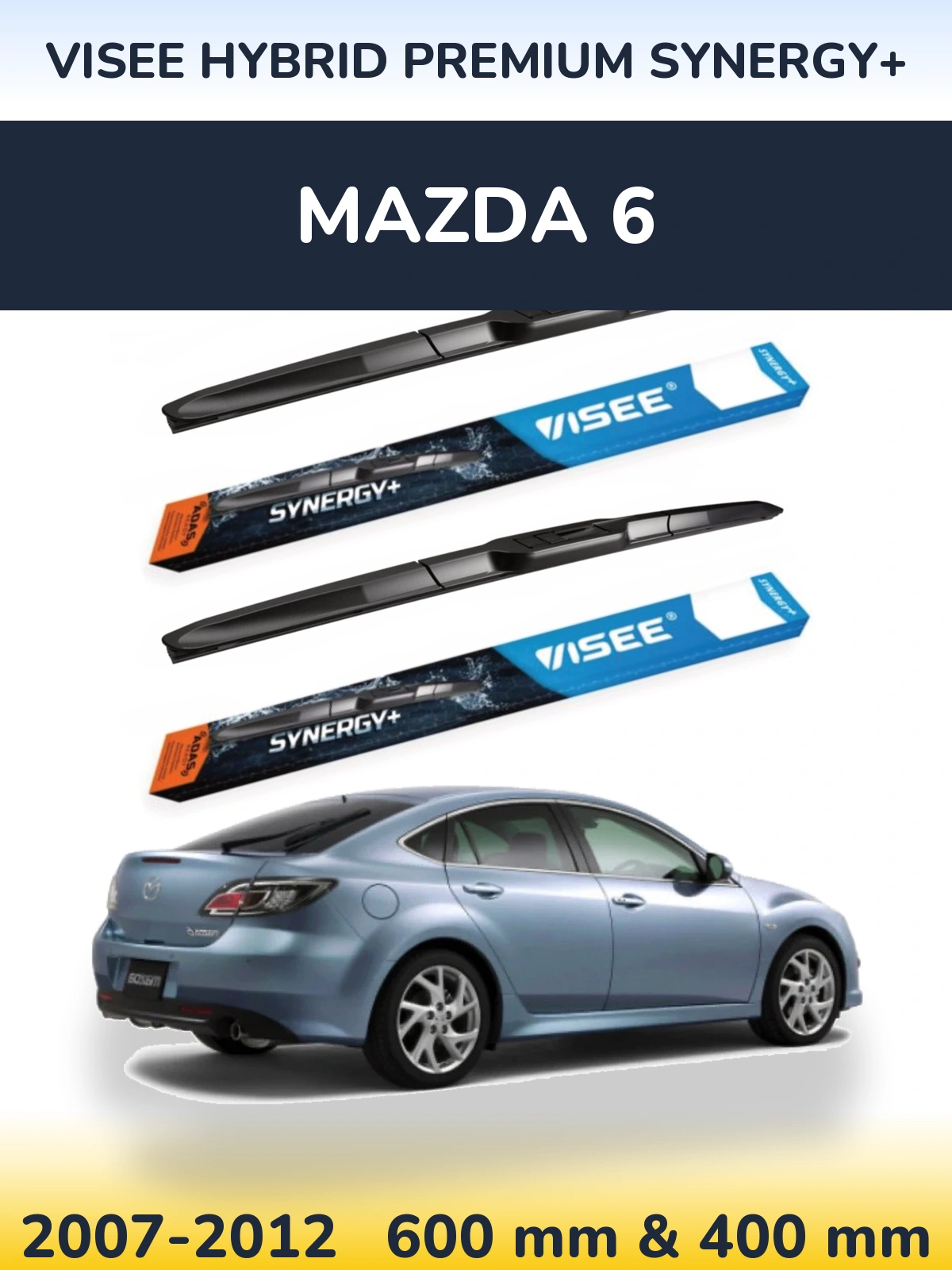 Front wiper blade set VISEE HYBRID PREMIUM SYNERGY+ 600 & 400 mm for Mazda 6 2007-2012