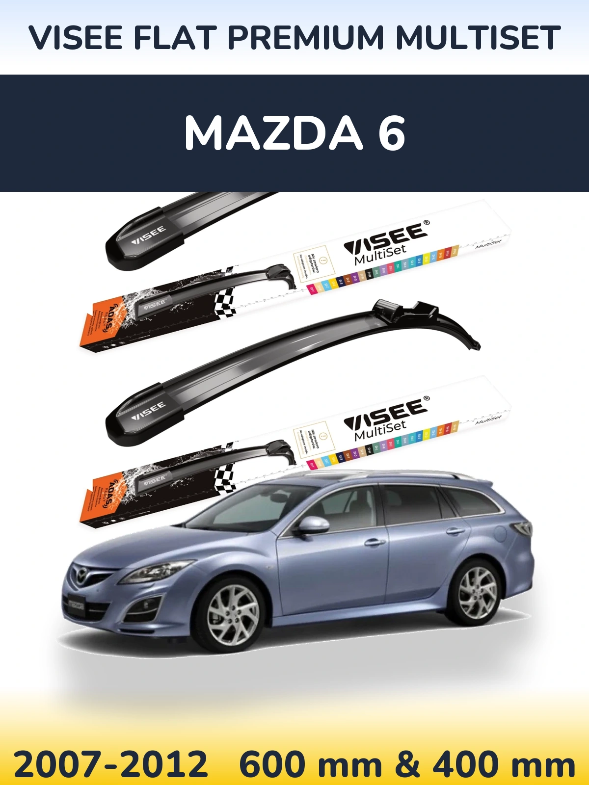 Front wiper blade set VISEE FLAT PREMIUM MultiSet 600 & 400 mm for Mazda 6 2007-2012