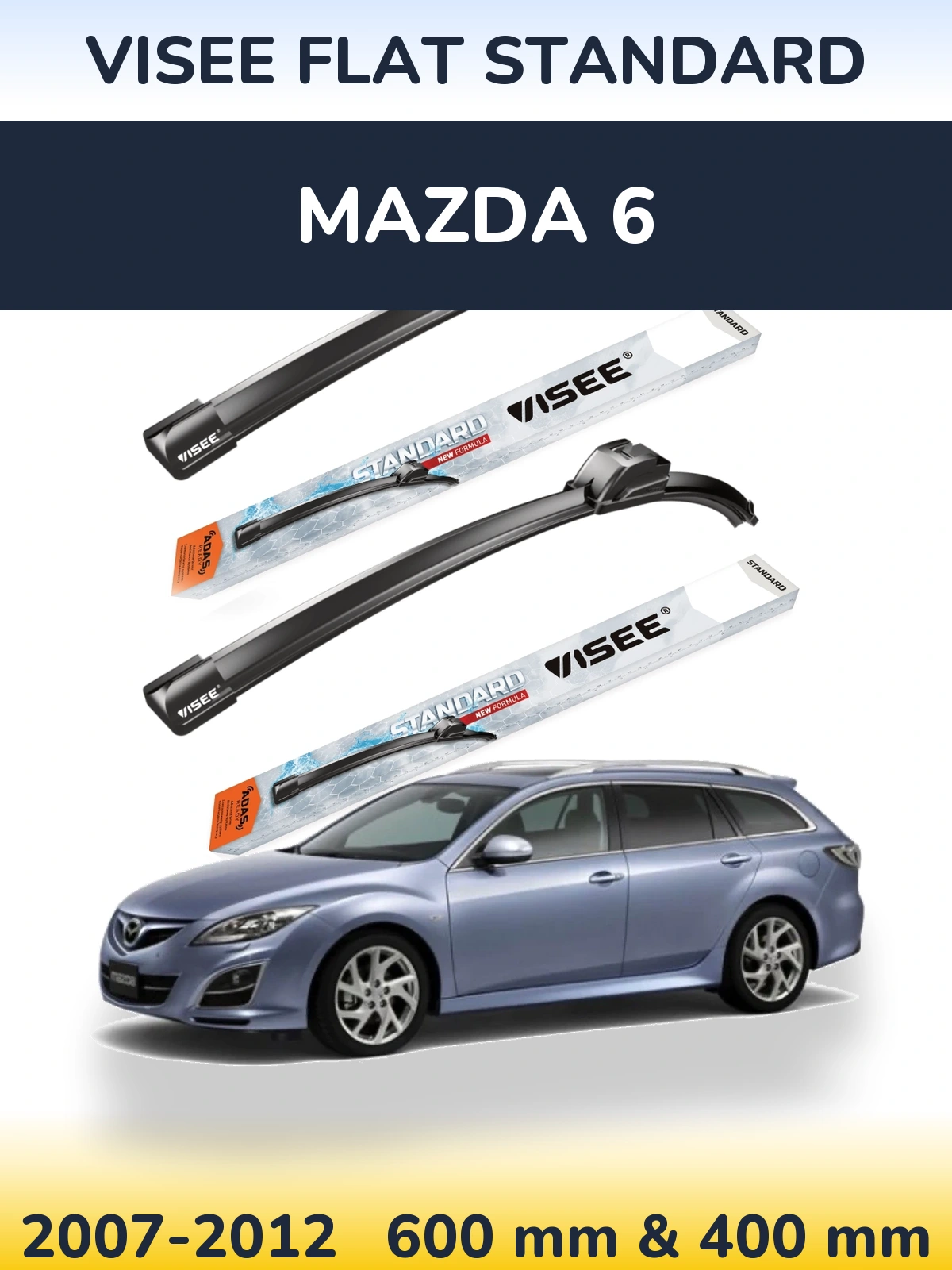 Front wiper blade set VISEE FLAT STANDARD 600 & 400 mm for Mazda 6 2007-2012