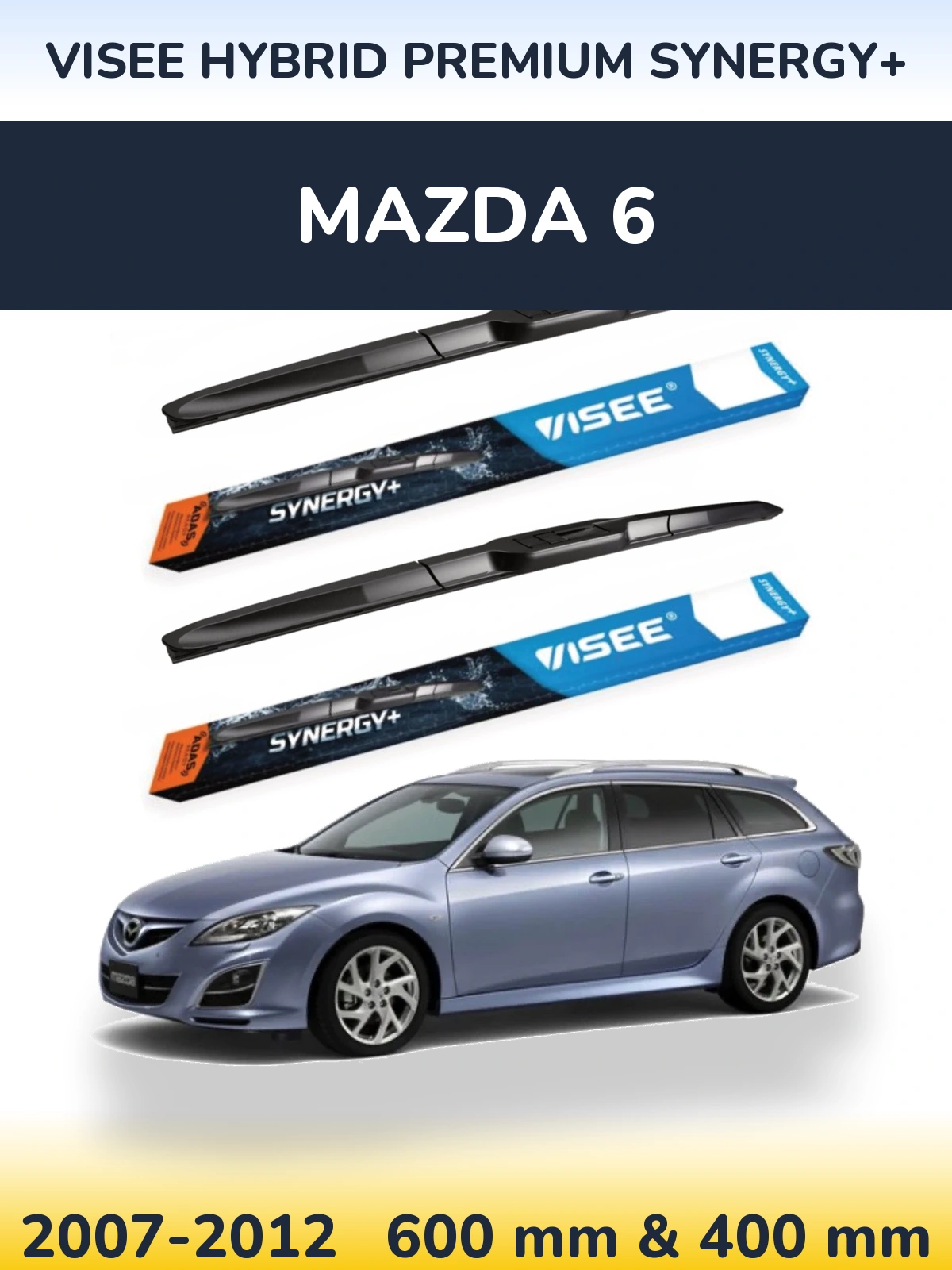 Front wiper blade set VISEE HYBRID PREMIUM SYNERGY+ 600 & 400 mm for Mazda 6 2007-2012