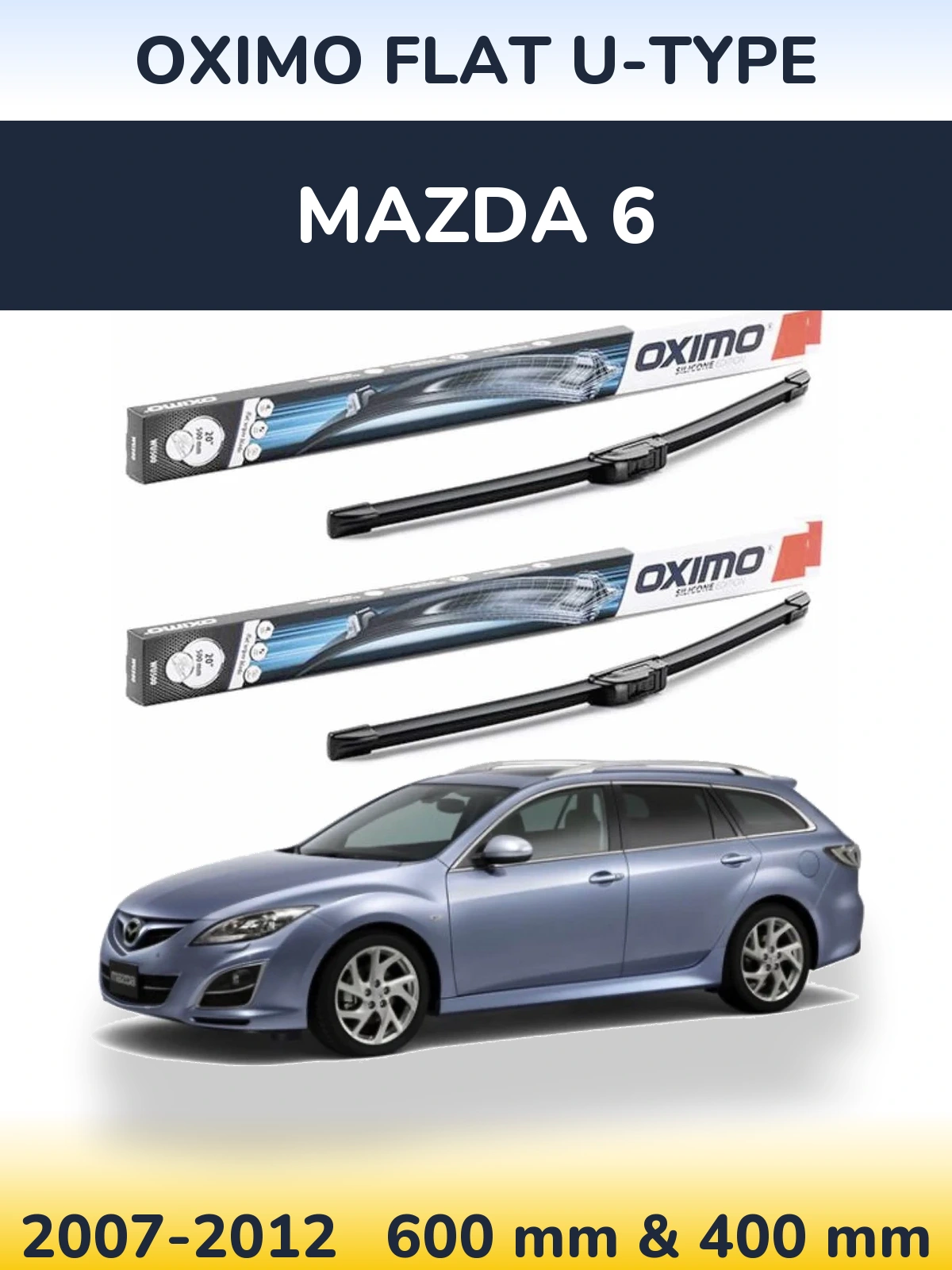 Front wiper blade set Oximo Flat U-type 600 & 400 mm for Mazda 6 2007-2012