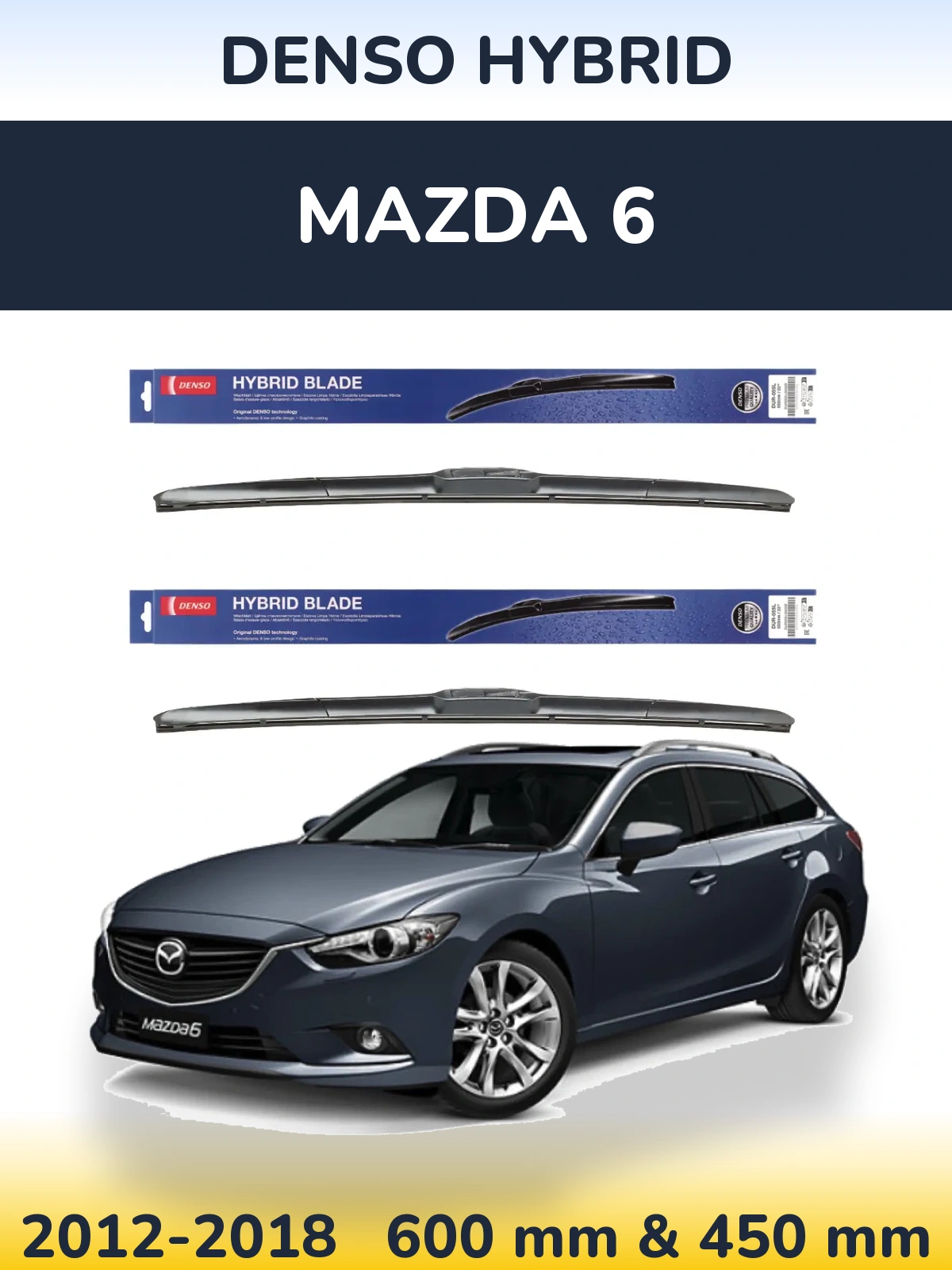 Front wiper blade set Denso Hybrid 600 & 450 mm for Mazda 6 2012-2018