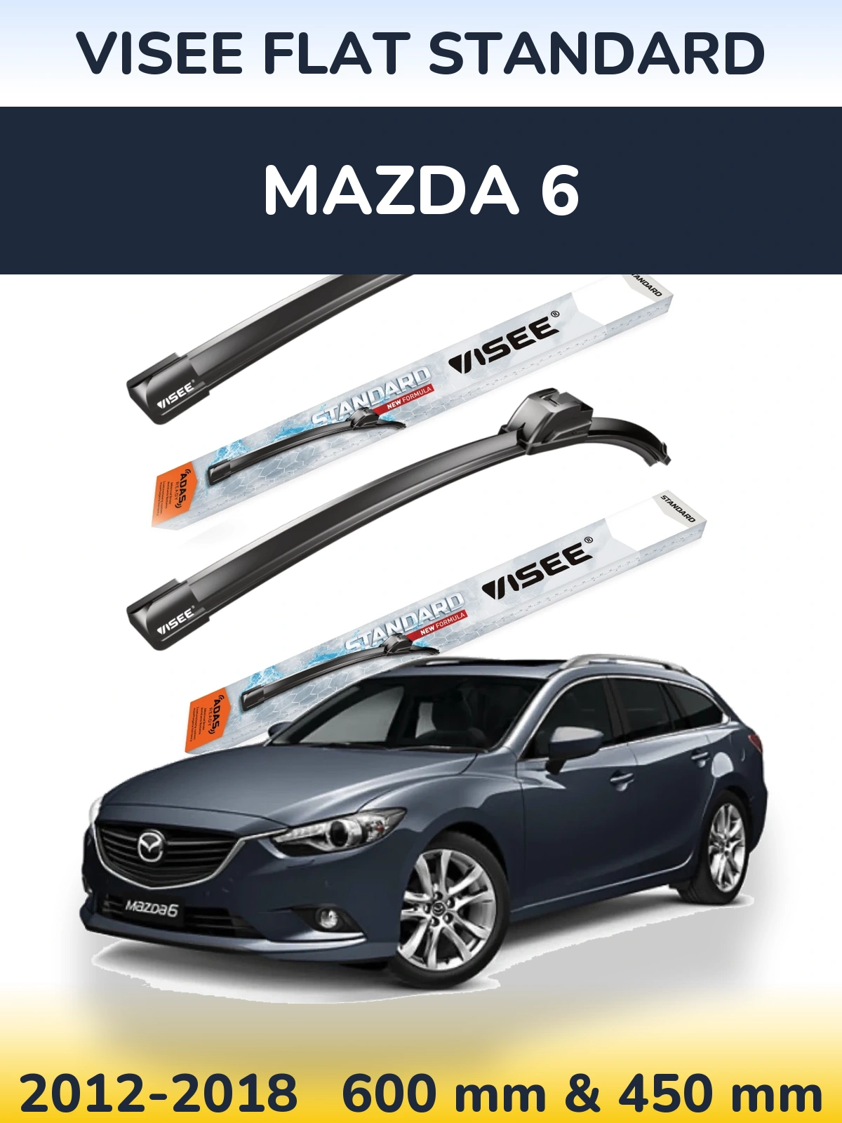 Front wiper blade set VISEE FLAT STANDARD 600 & 450 mm for Mazda 6 2012-2018