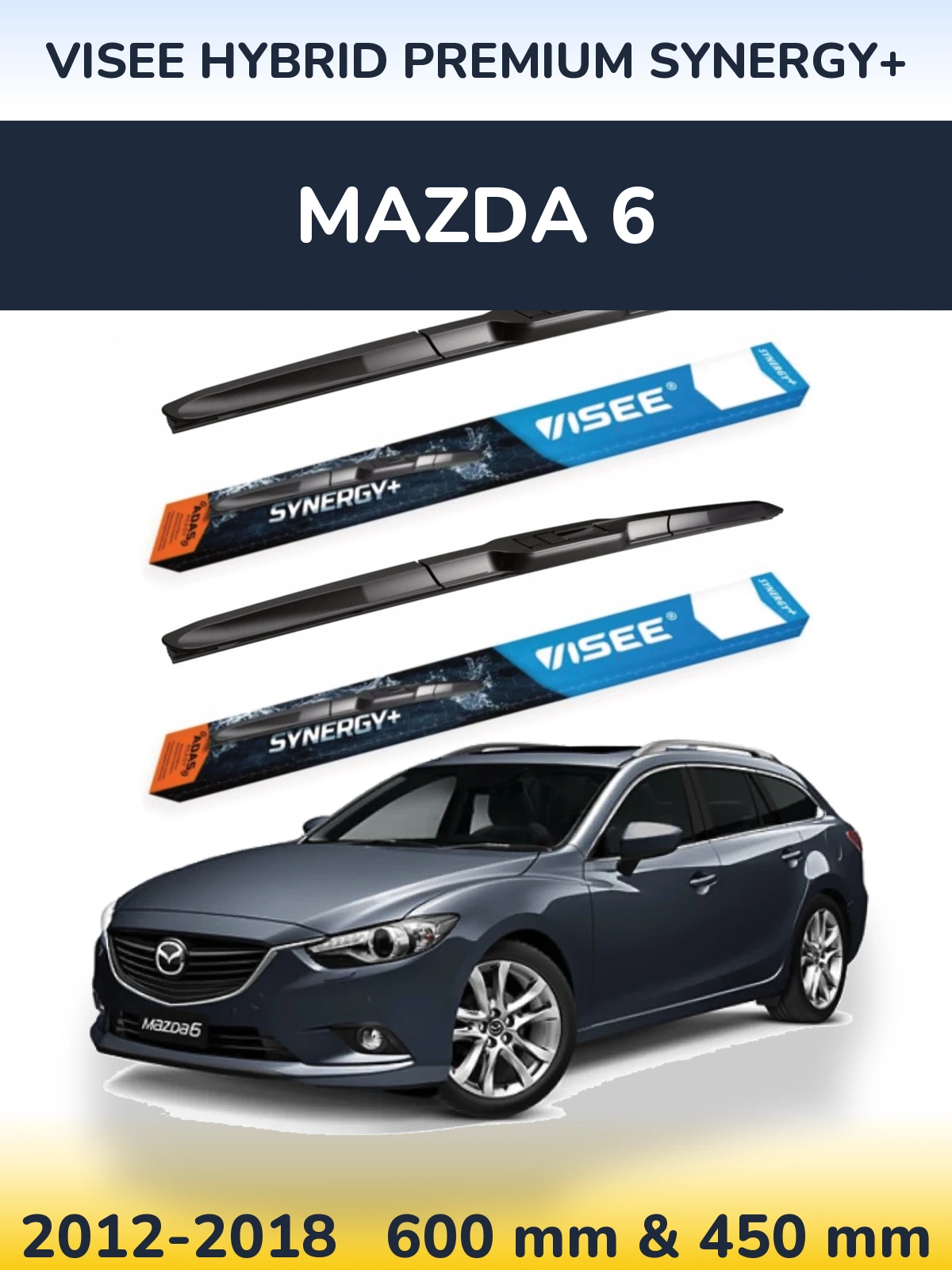 Front wiper blade set VISEE HYBRID PREMIUM SYNERGY+ 600 & 450 mm for Mazda 6 2012-2018