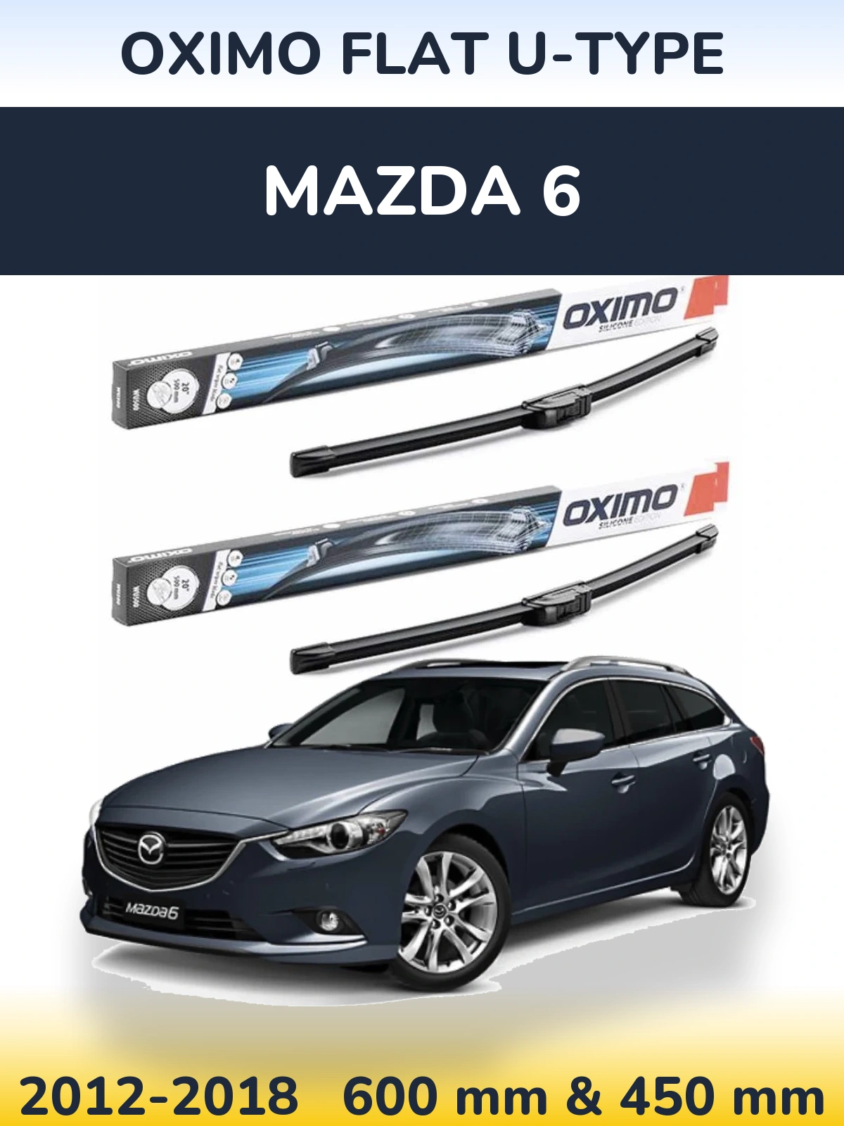 Front wiper blade set Oximo Flat U-type 600 & 450 mm for Mazda 6 2012-2018