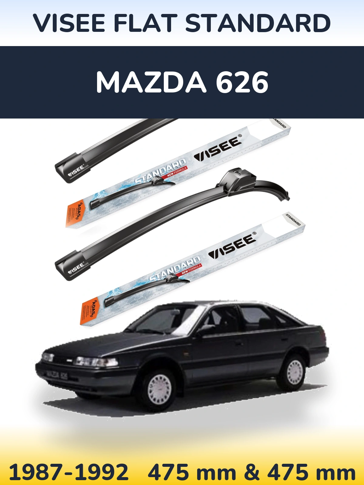 Front wiper blade set VISEE FLAT STANDARD 475 & 475 mm for Mazda 626 1987-1992