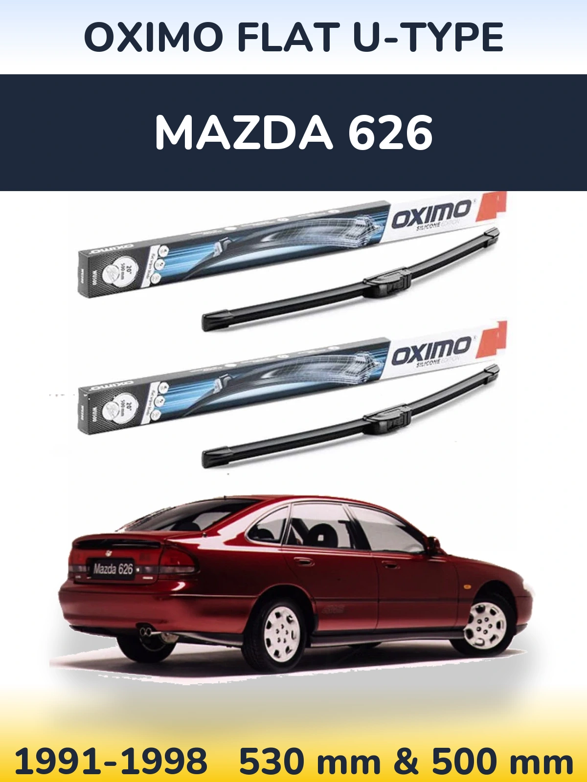 Front wiper blade set Oximo Flat U-type 530 & 500 mm for Mazda 626 1991-1998