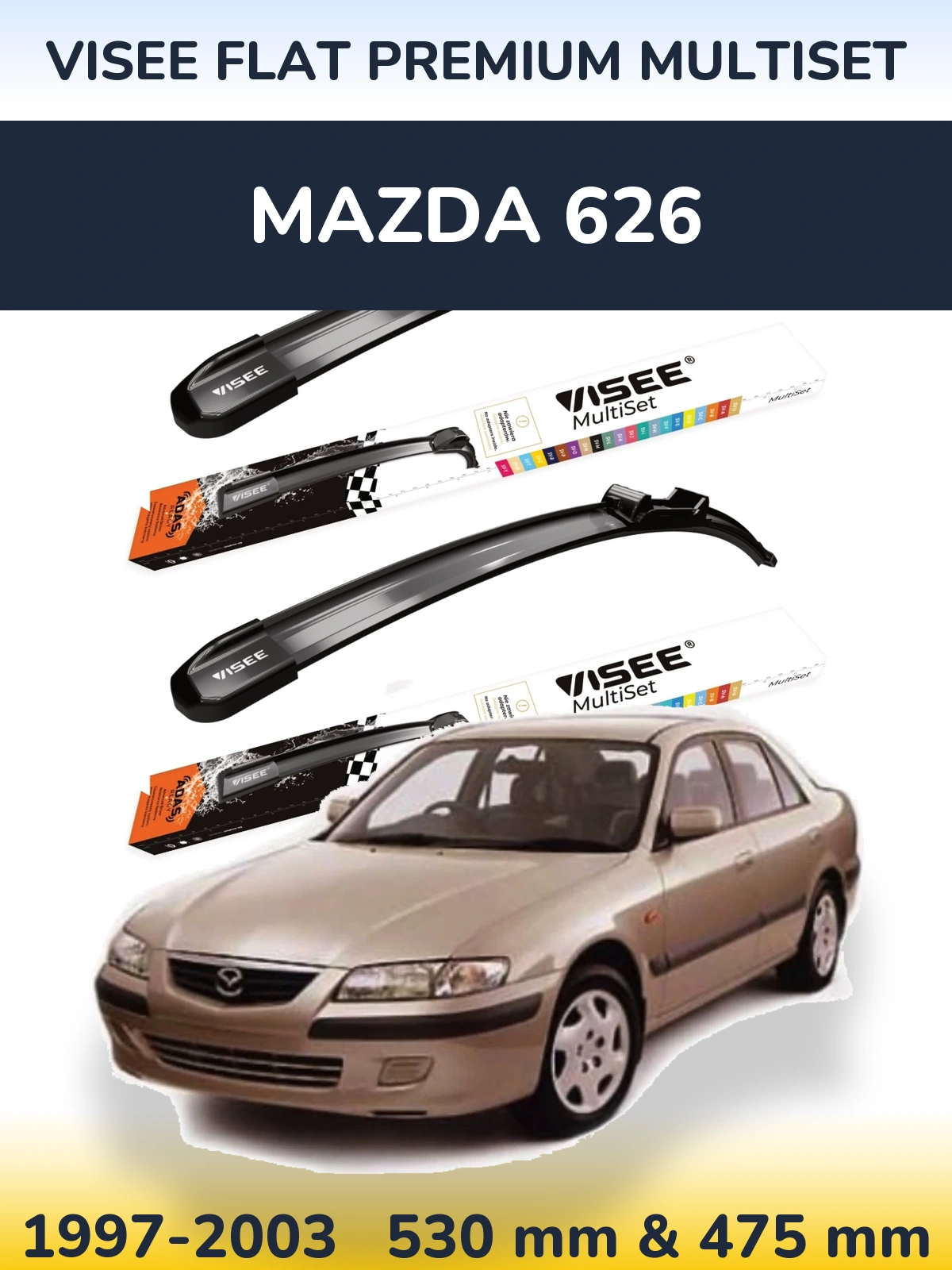 Комплект передних дворников VISEE FLAT PREMIUM MultiSet 530 & 475 мм для Mazda 626 1997-2003