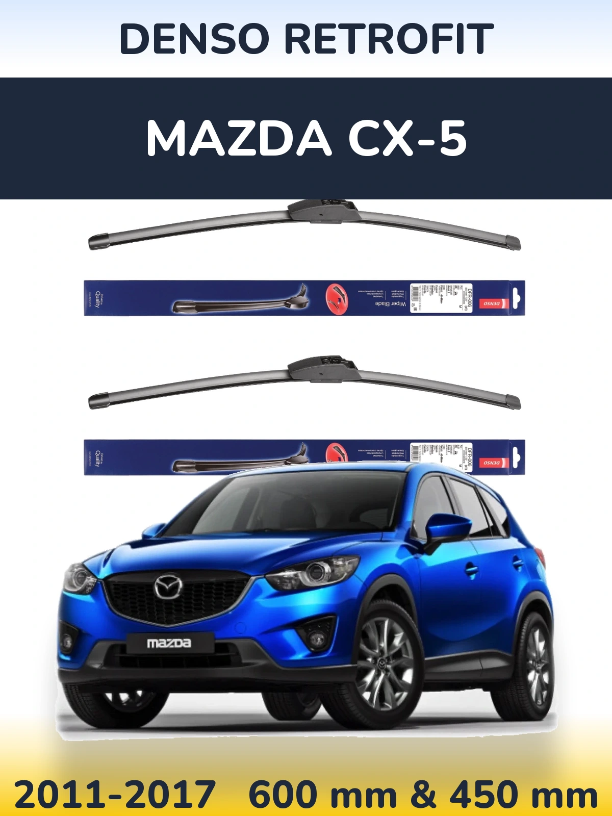 Front wiper blade set Denso Retrofit 600 & 450 mm for Mazda CX-5 2011-2017