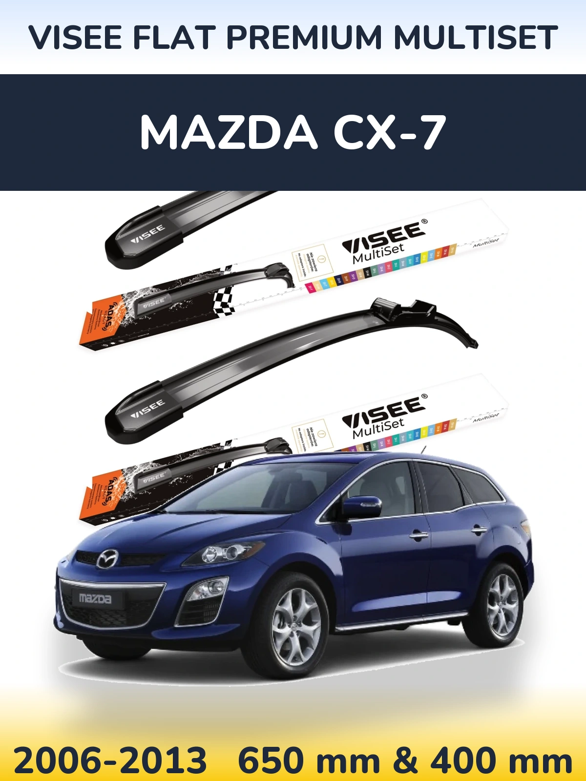 Front wiper blade set VISEE FLAT PREMIUM MultiSet 650 & 400 mm for Mazda CX-7 2006-2013