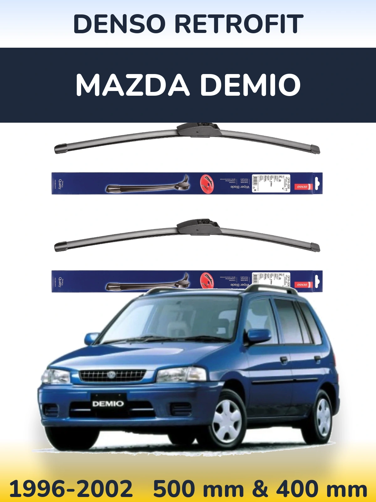 Front wiper blade set Denso Retrofit 500 & 400 mm for Mazda Demio 1996-2002