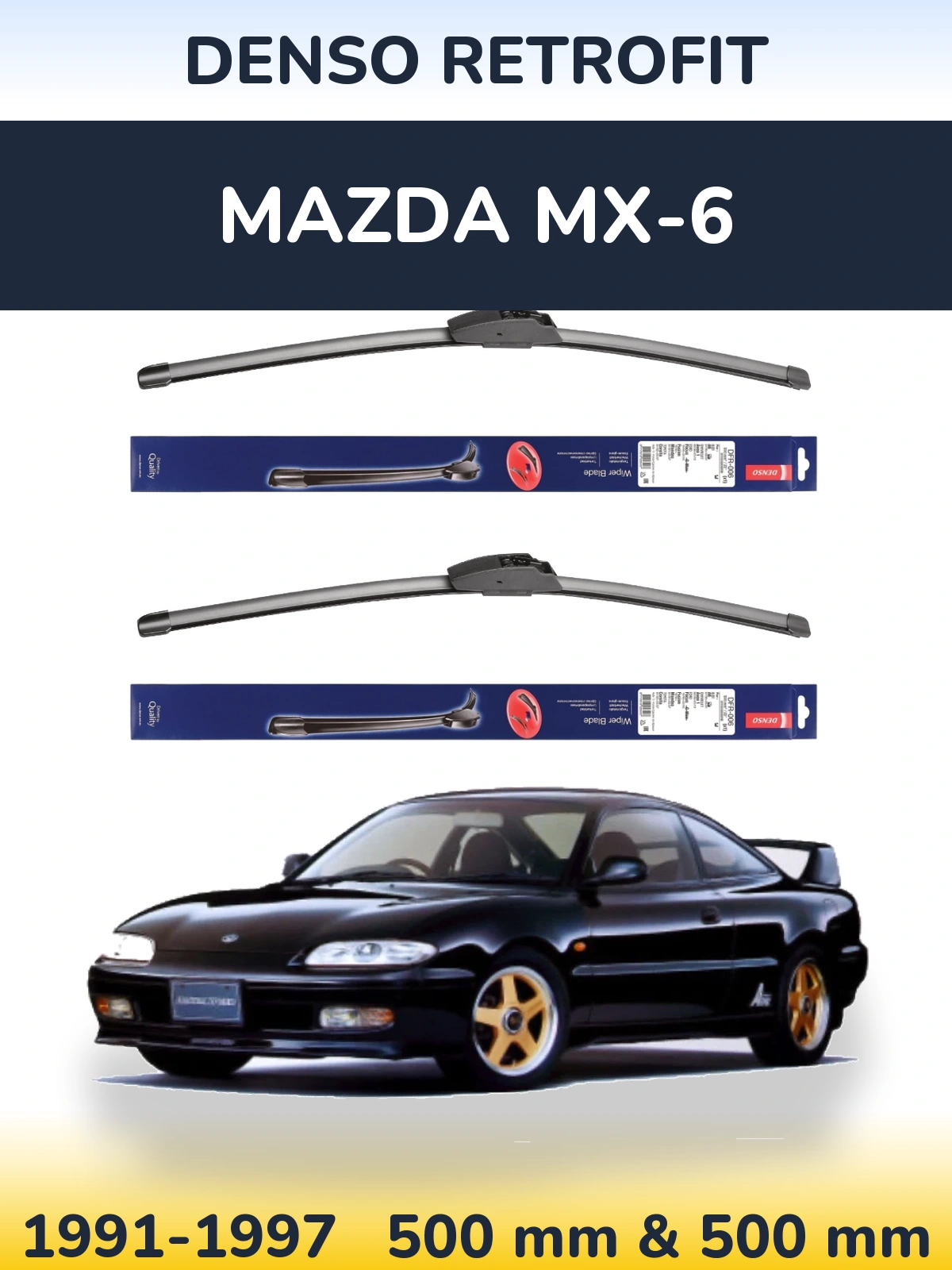 Front wiper blade set Denso Retrofit 500 & 500 mm for Mazda MX-6 1991-1997