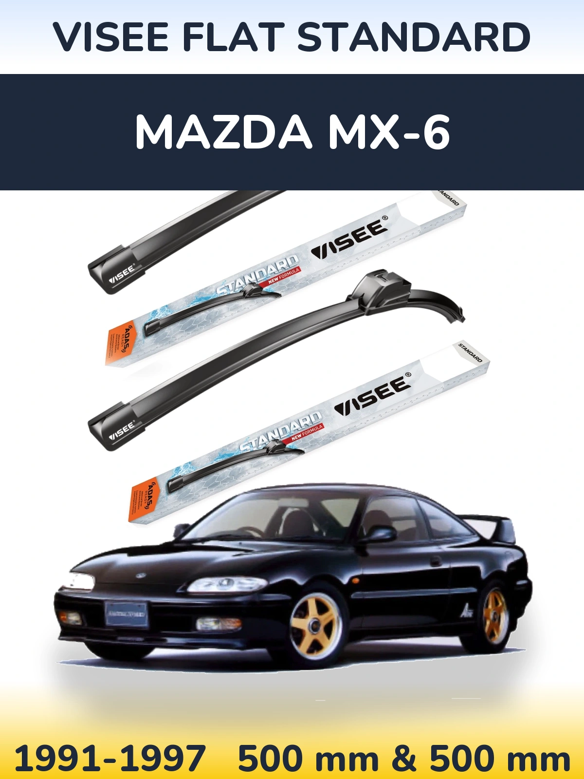 Комплект передних дворников VISEE FLAT STANDARD 500 & 500 мм для Mazda MX-6 1991-1997