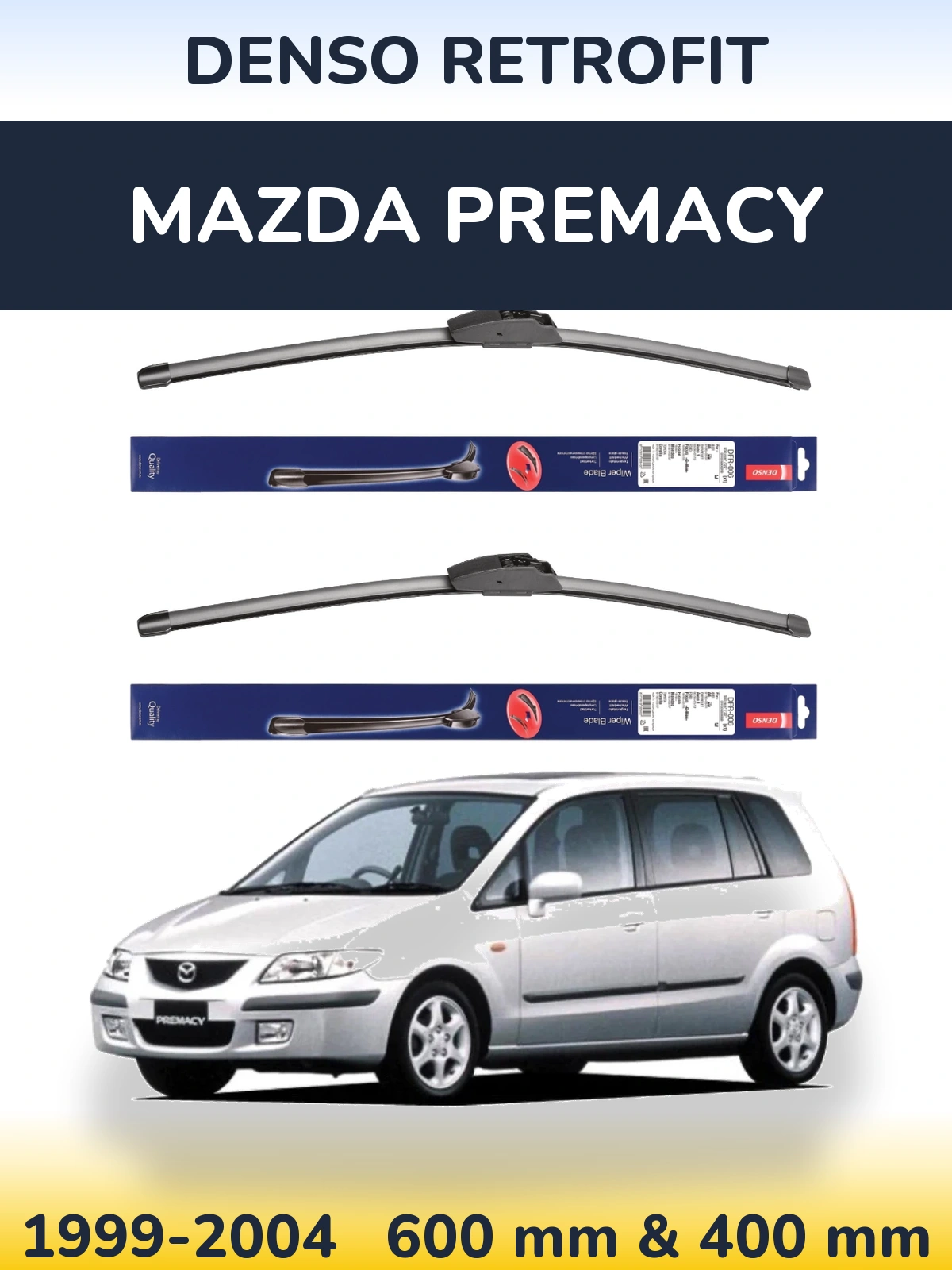 Front wiper blade set Denso Retrofit 600 & 400 mm for Mazda Premacy 1999-2004