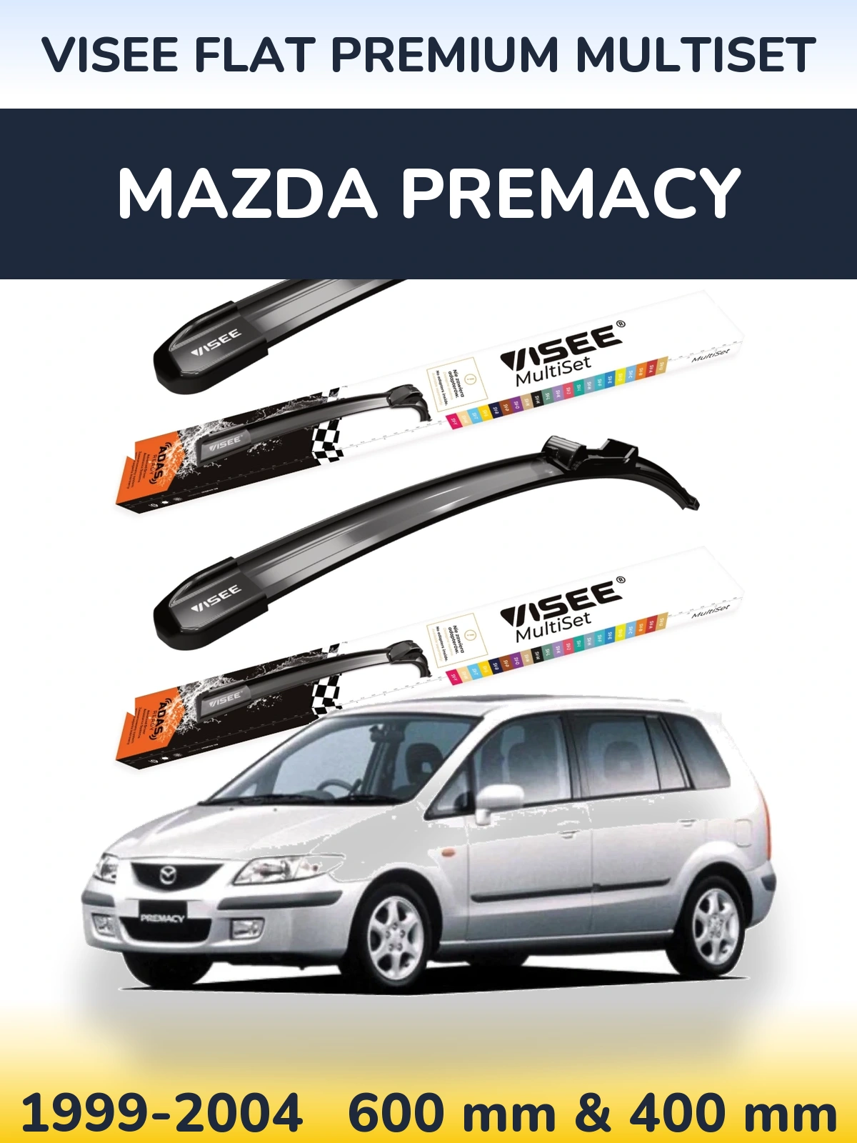 Front wiper blade set VISEE FLAT PREMIUM MultiSet 600 & 400 mm for Mazda Premacy 1999-2004