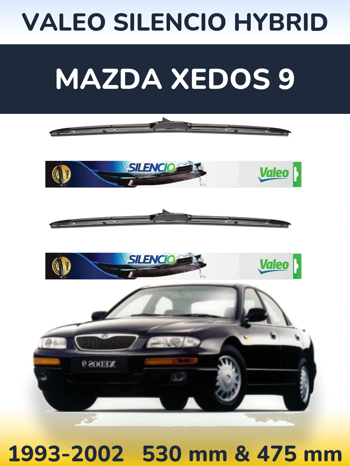 Комплект передніх щіток Valeo Silencio Hybrid 530 & 475 мм для Mazda Xedos 9 1993-2002