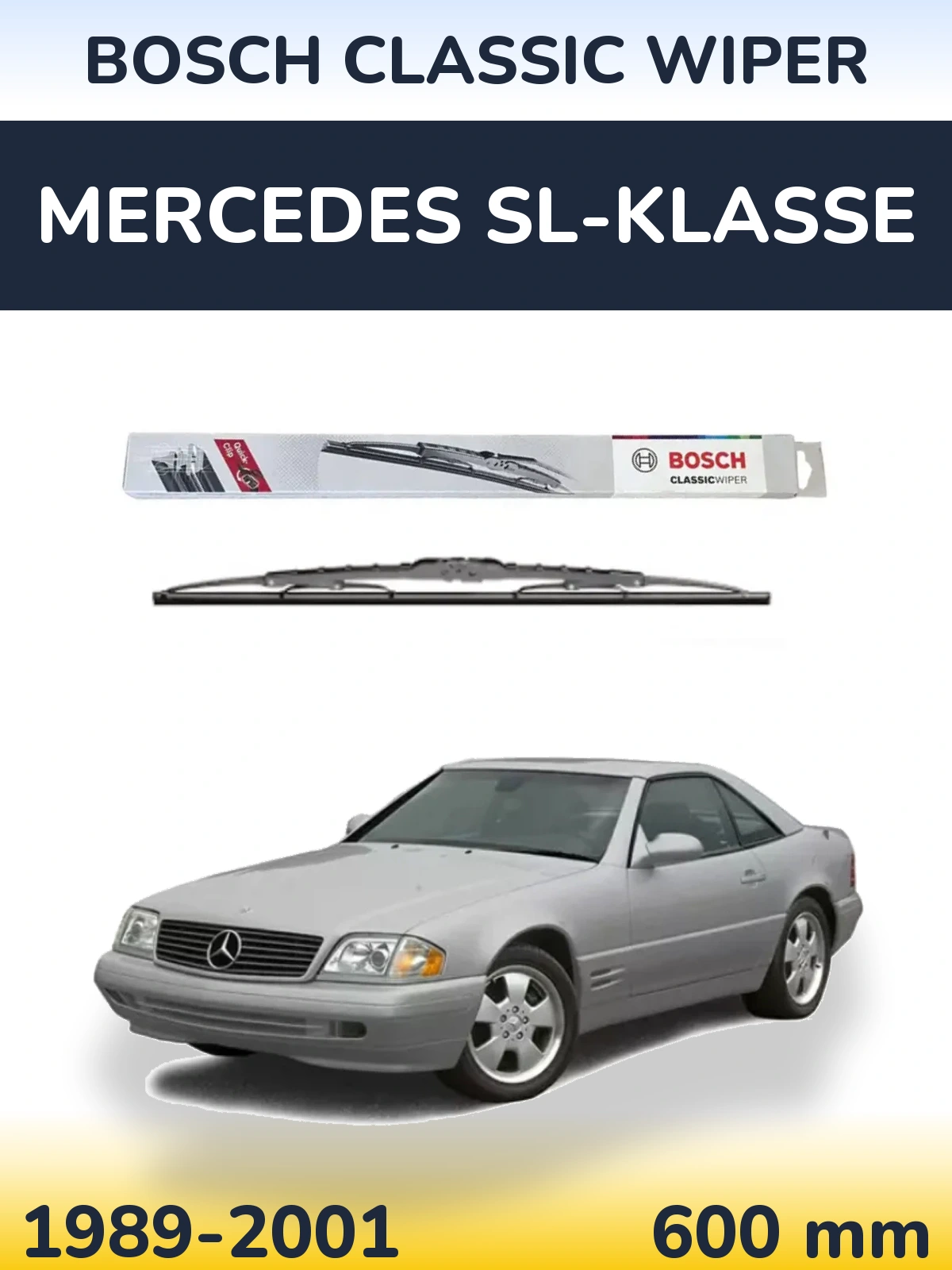 Front wiper blade BOSCH Classic Wiper 600 mm for Mercedes SL-Klasse 1989-2001