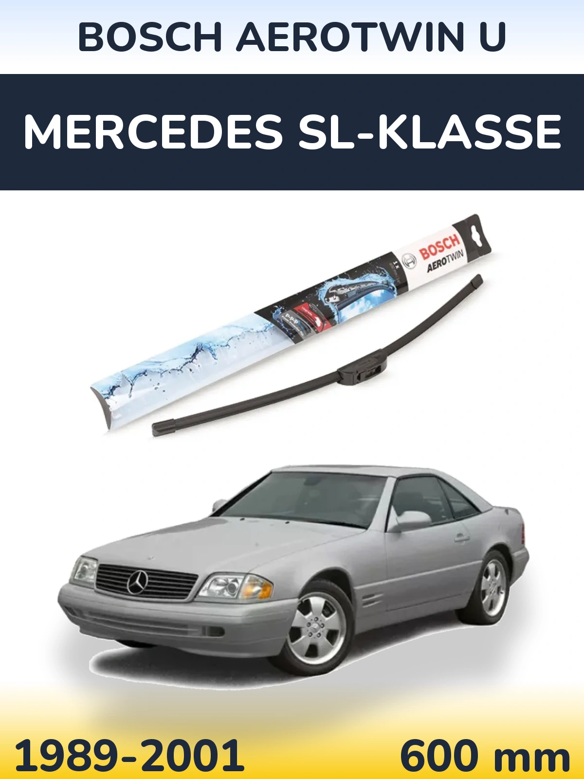 Front wiper blade BOSCH AeroTwin U 600 mm for Mercedes SL-Klasse 1989-2001