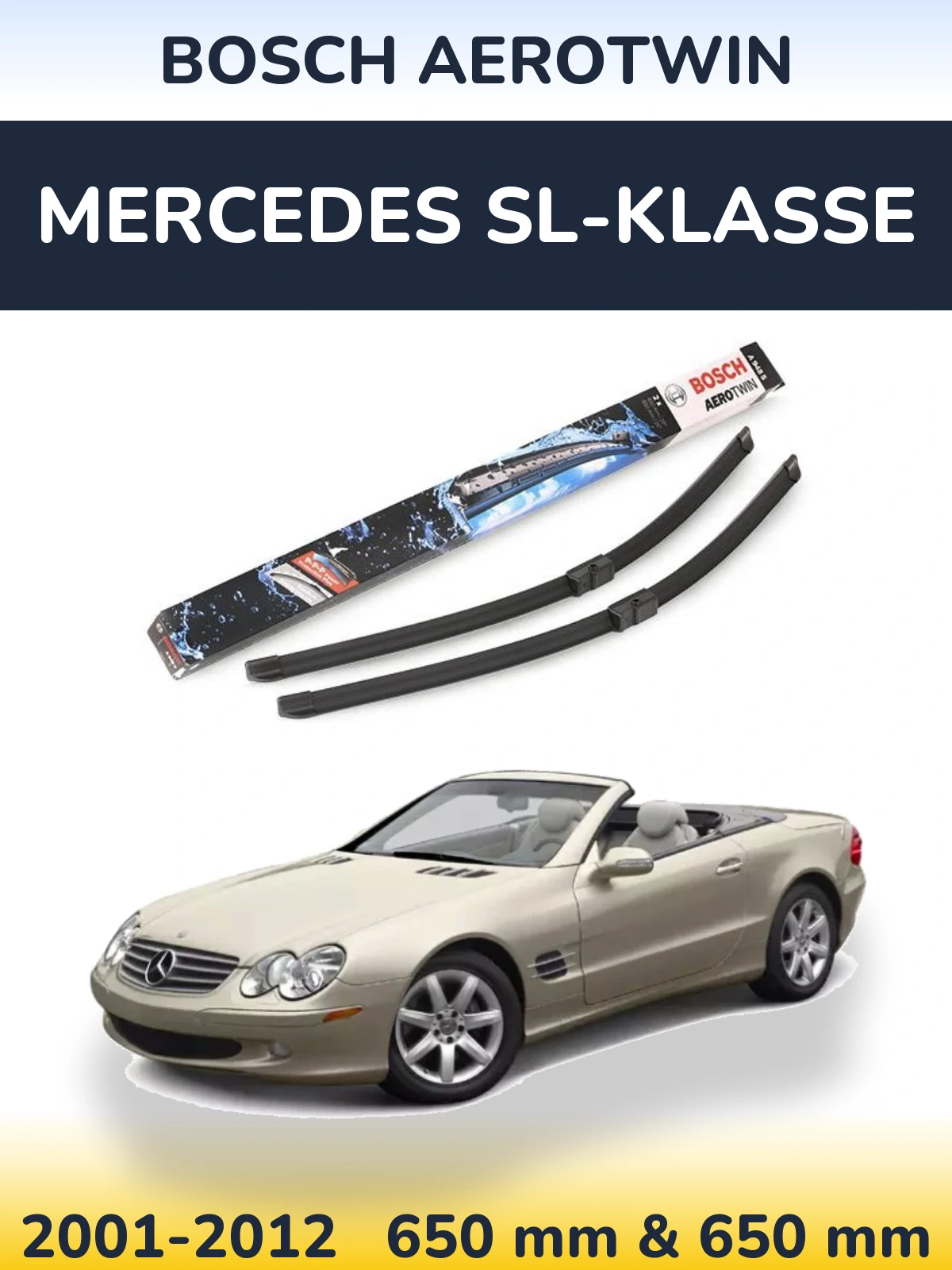 Front wiper blade set BOSCH AeroTwin 650 & 650 mm for Mercedes SL-Klasse 2001-2012