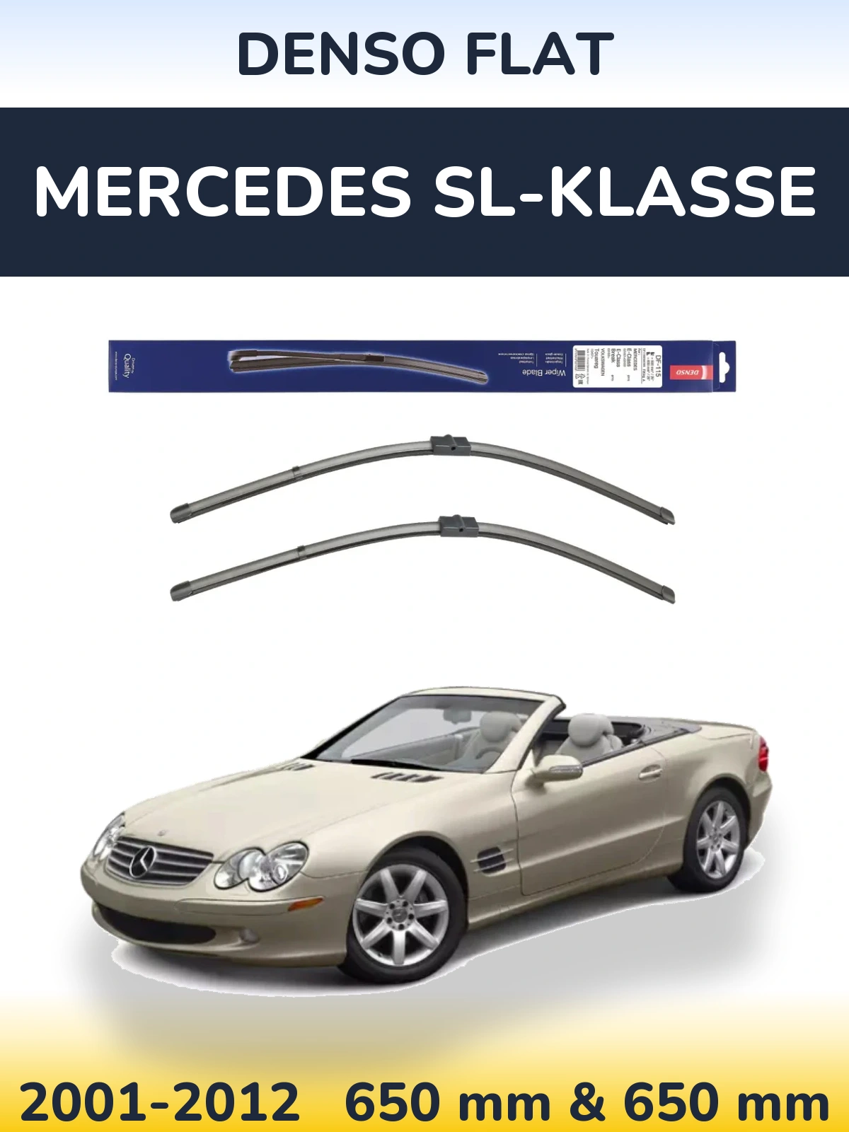 Front wiper blade set Denso Flat 650 & 650 mm for Mercedes SL-Klasse 2001-2012