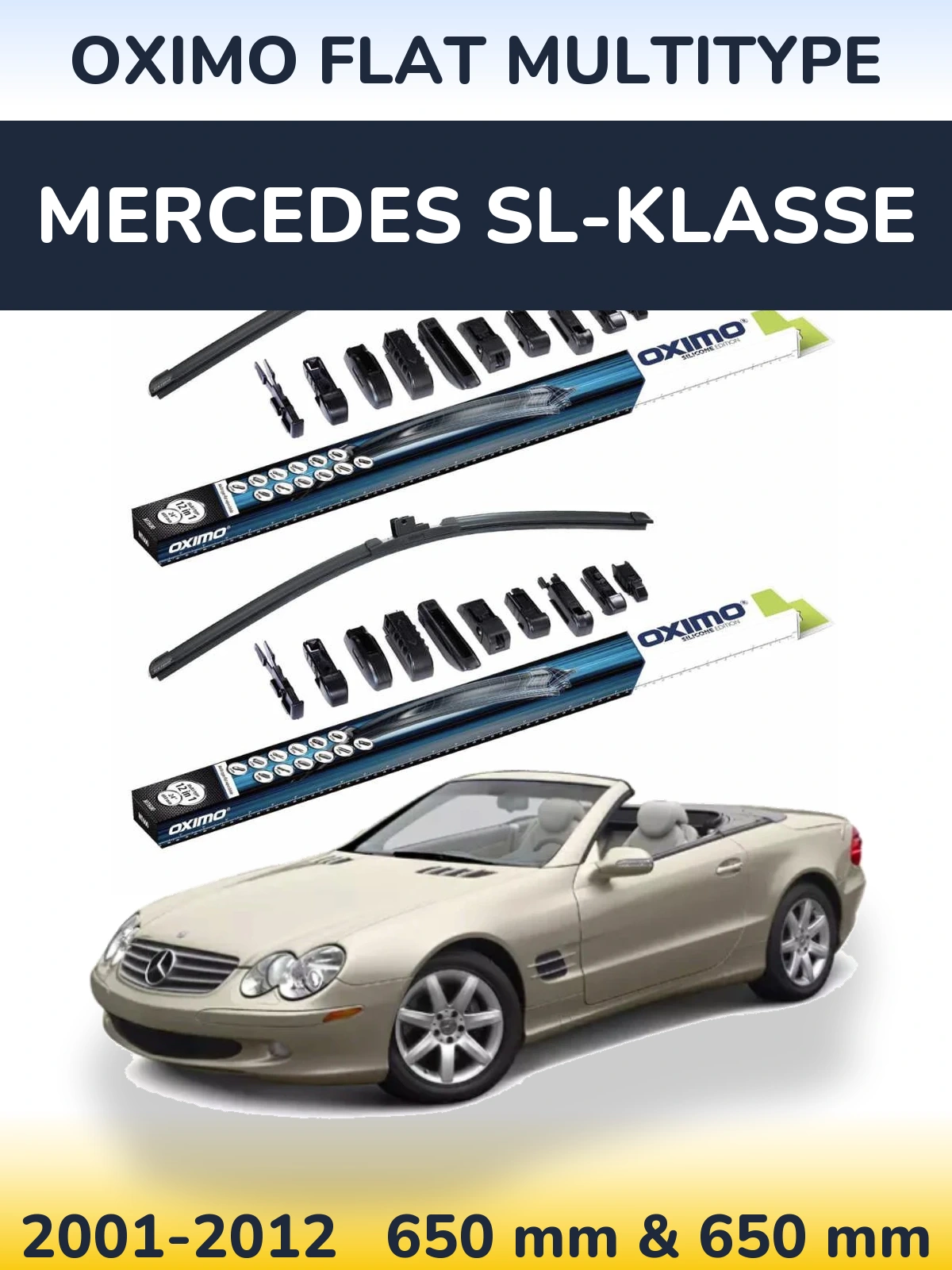 Front wiper blade set Oximo Flat MultiTipoe 650 & 650 mm for Mercedes SL-Klasse 2001-2012