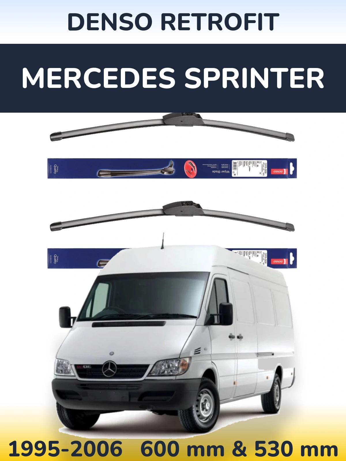 Front wiper blade set Denso Retrofit 600 & 530 mm for Mercedes Sprinter 1995-2006