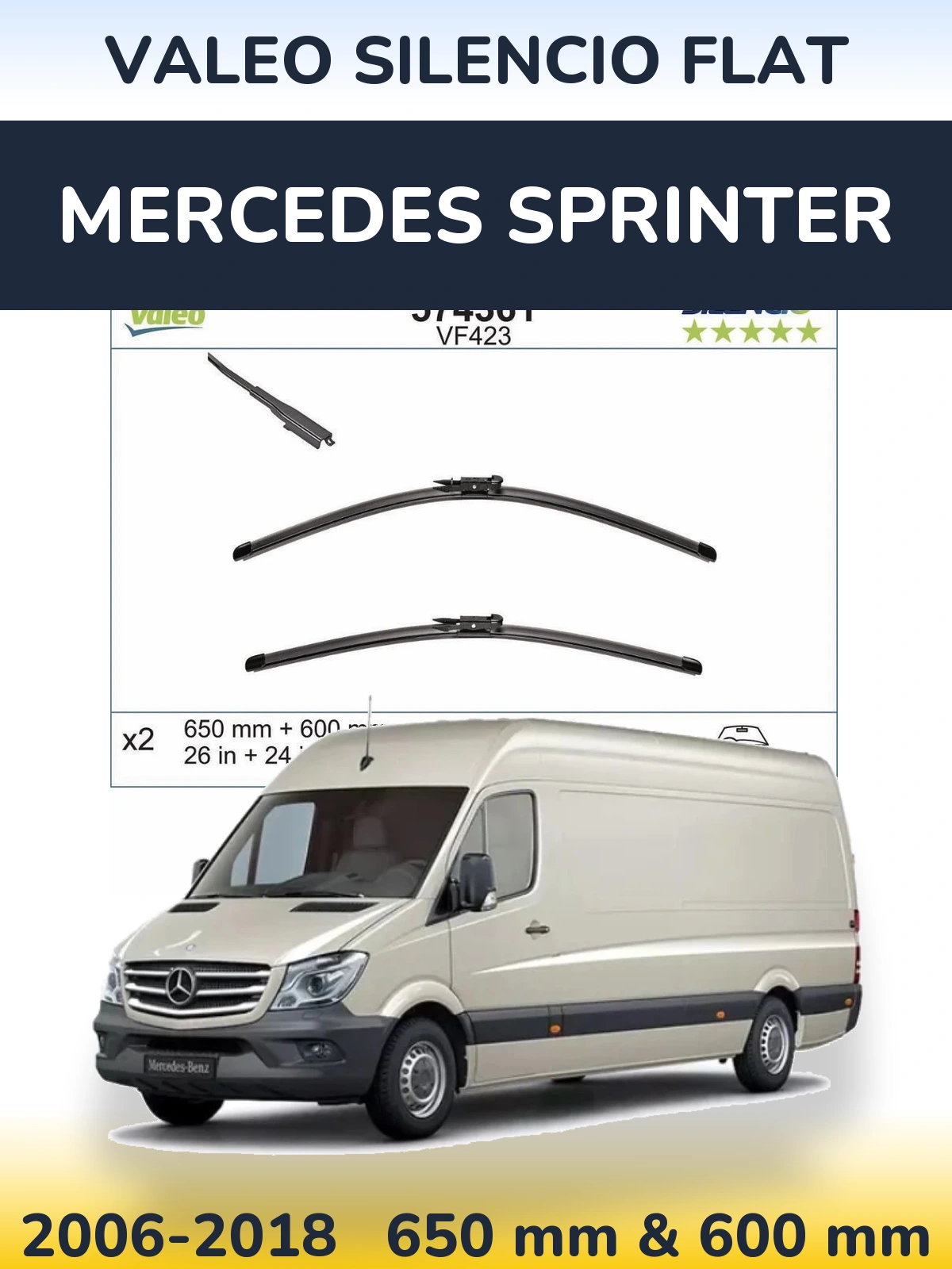 Комплект передніх щіток Valeo Silencio Flat 650 & 600 мм для Mercedes Sprinter 2006-2018