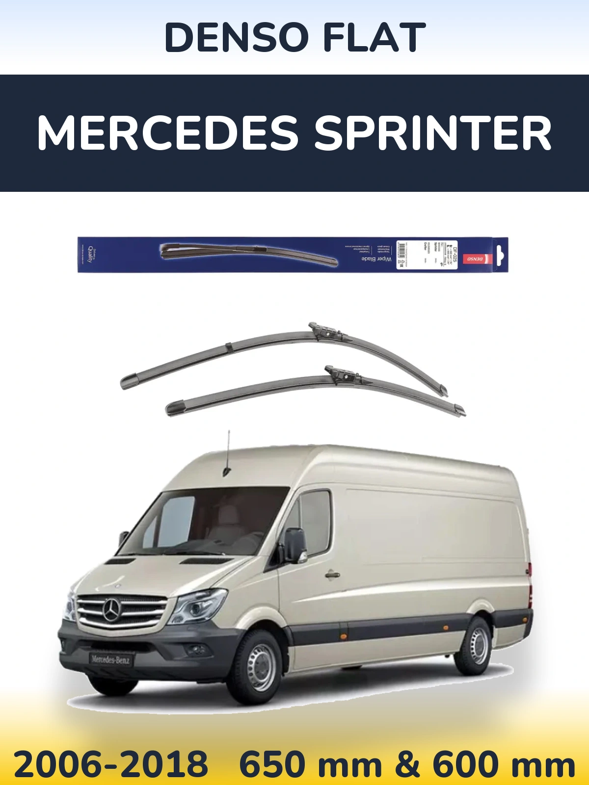 Front wiper blade set Denso Flat 650 & 600 mm for Mercedes Sprinter 2006-2018