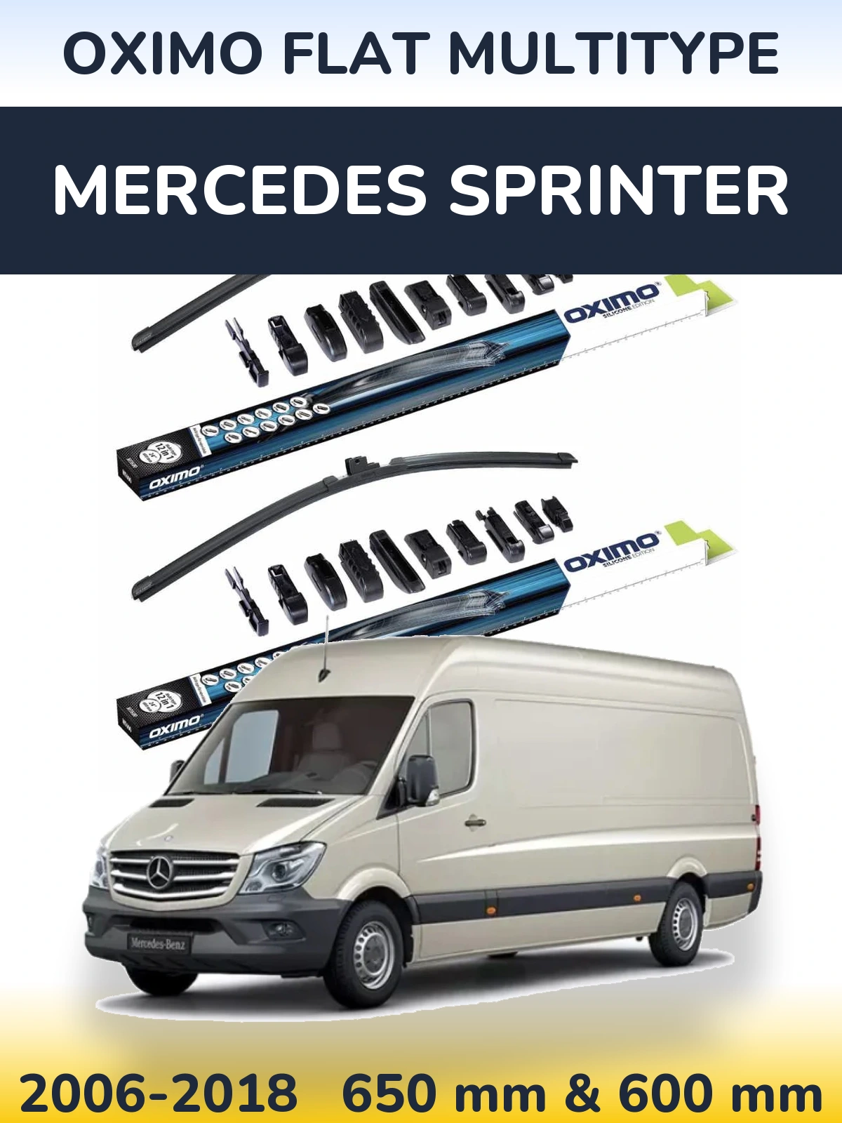 Front wiper blade set Oximo Flat MultiTipoe 650 & 600 mm for Mercedes Sprinter 2006-2018