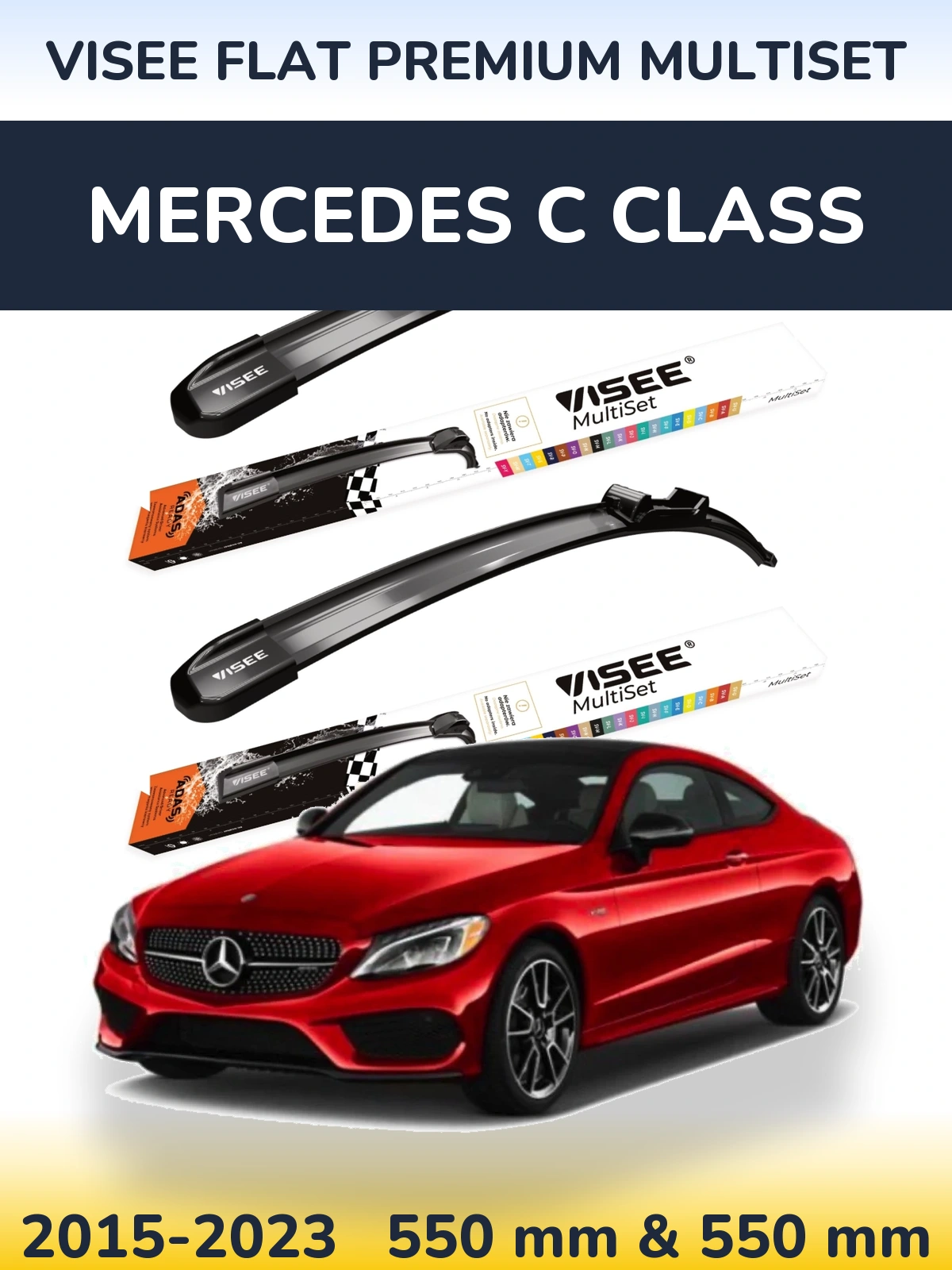 Front wiper blade set VISEE FLAT PREMIUM MultiSet 550 & 550 mm for Mercedes C Class 2015-2023