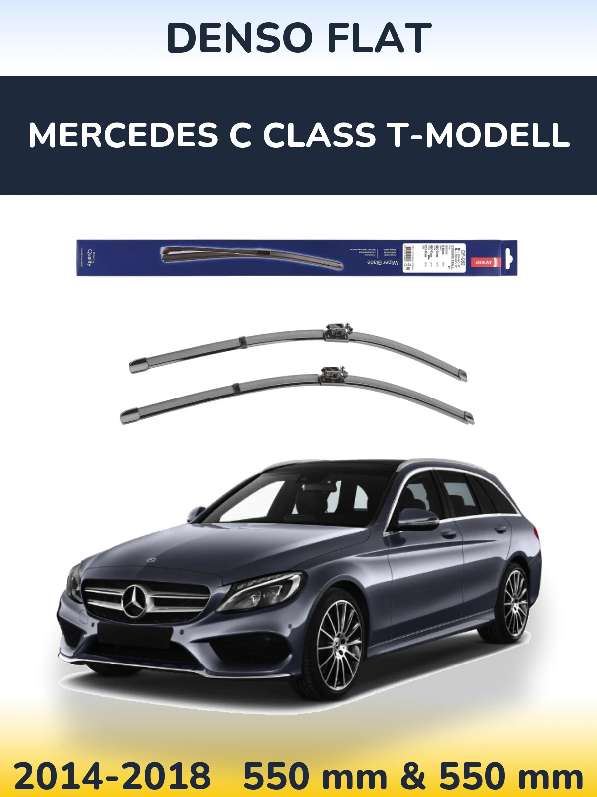Front wiper blade set Denso Flat 550 & 550 mm for Mercedes C Class T-Modellol 2014-2018