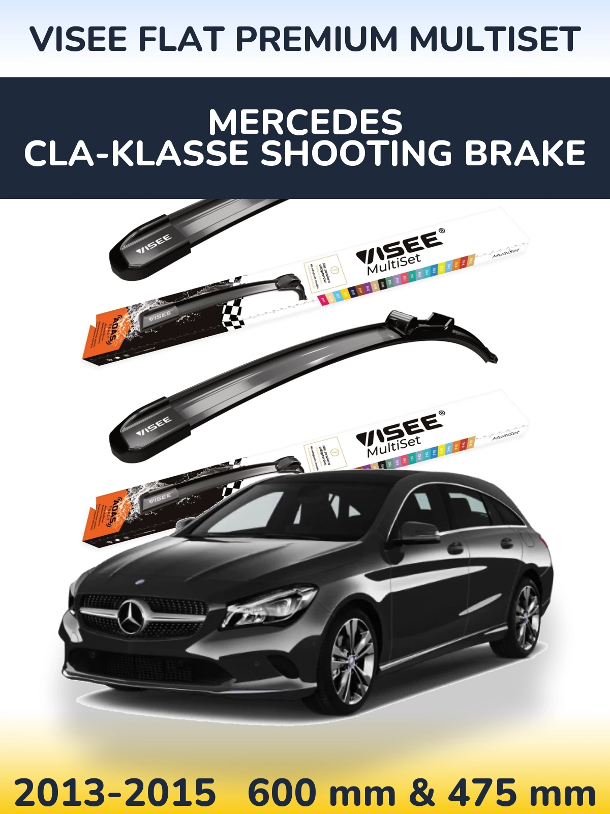 Комплект передних дворников VISEE FLAT PREMIUM MultiSet 600 & 475 мм для Mercedes CLA-Klasse Shooting Brake 2013-2015